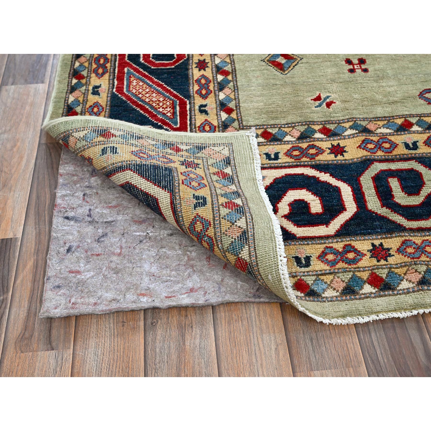 8'x10'4" Laurel Green, Afghan Special Kazak with Geometric Medallions Design, Hand Knotted, Densely Woven, 100% Wool, Vegetable Dyes, Oriental Rug Sh301
