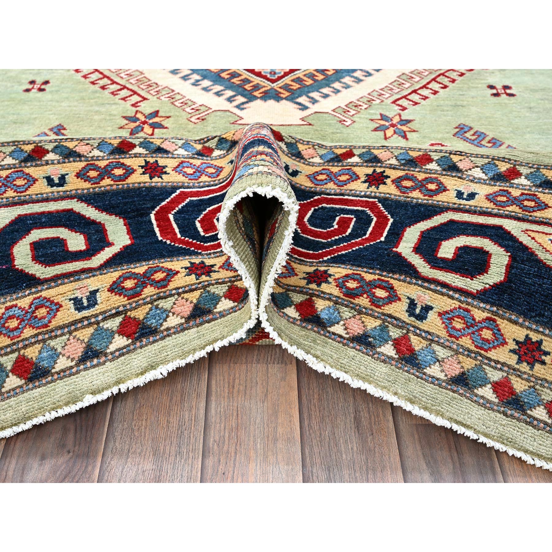 8'x10'4" Laurel Green, Afghan Special Kazak with Geometric Medallions Design, Hand Knotted, Densely Woven, 100% Wool, Vegetable Dyes, Oriental Rug Sh301