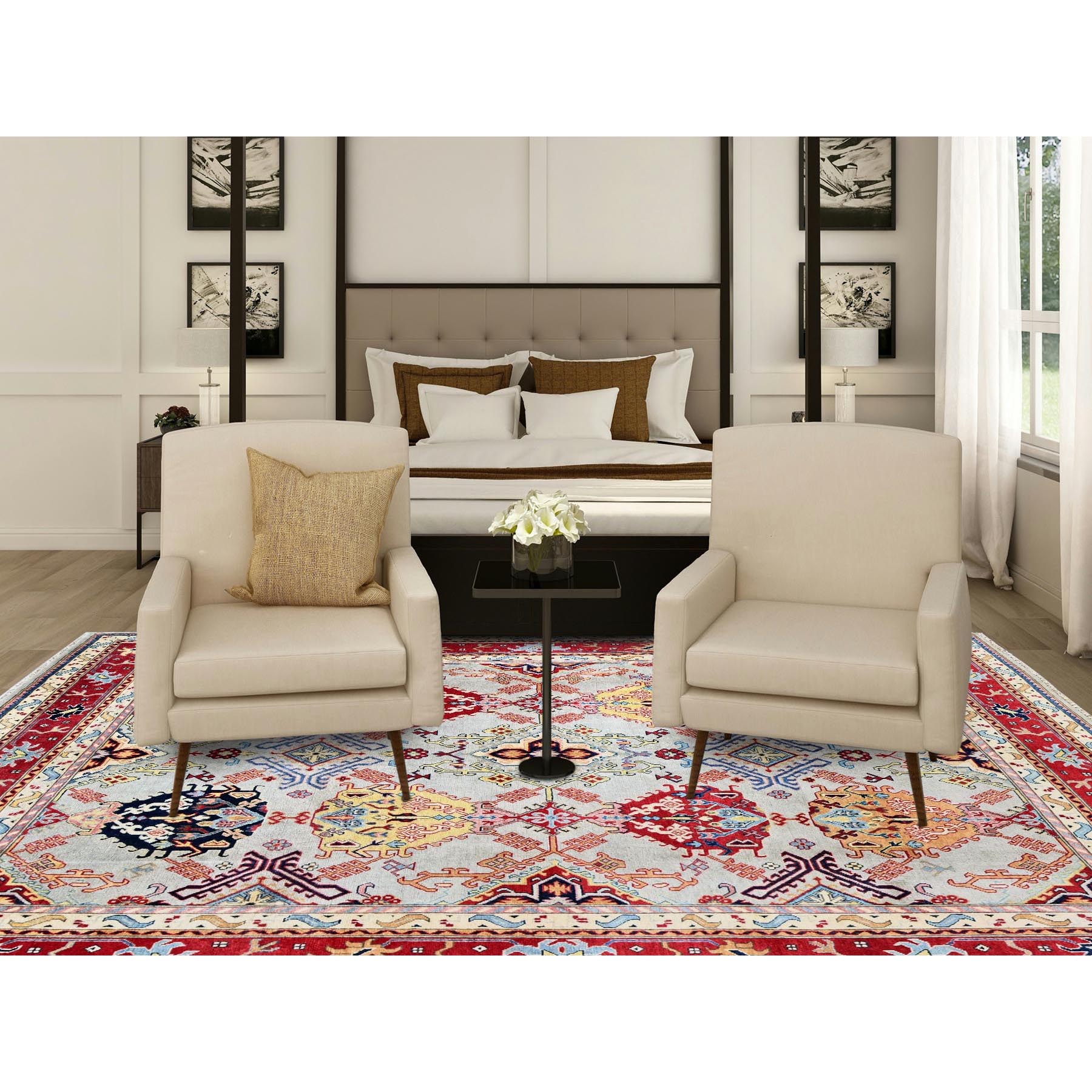 7'10"x9'10" Whisper Green, Afghan Oushak Design, 100% Wool, Hand Knotted, Denser Weave, Vegetable Dyes, Oriental Rug Sh302