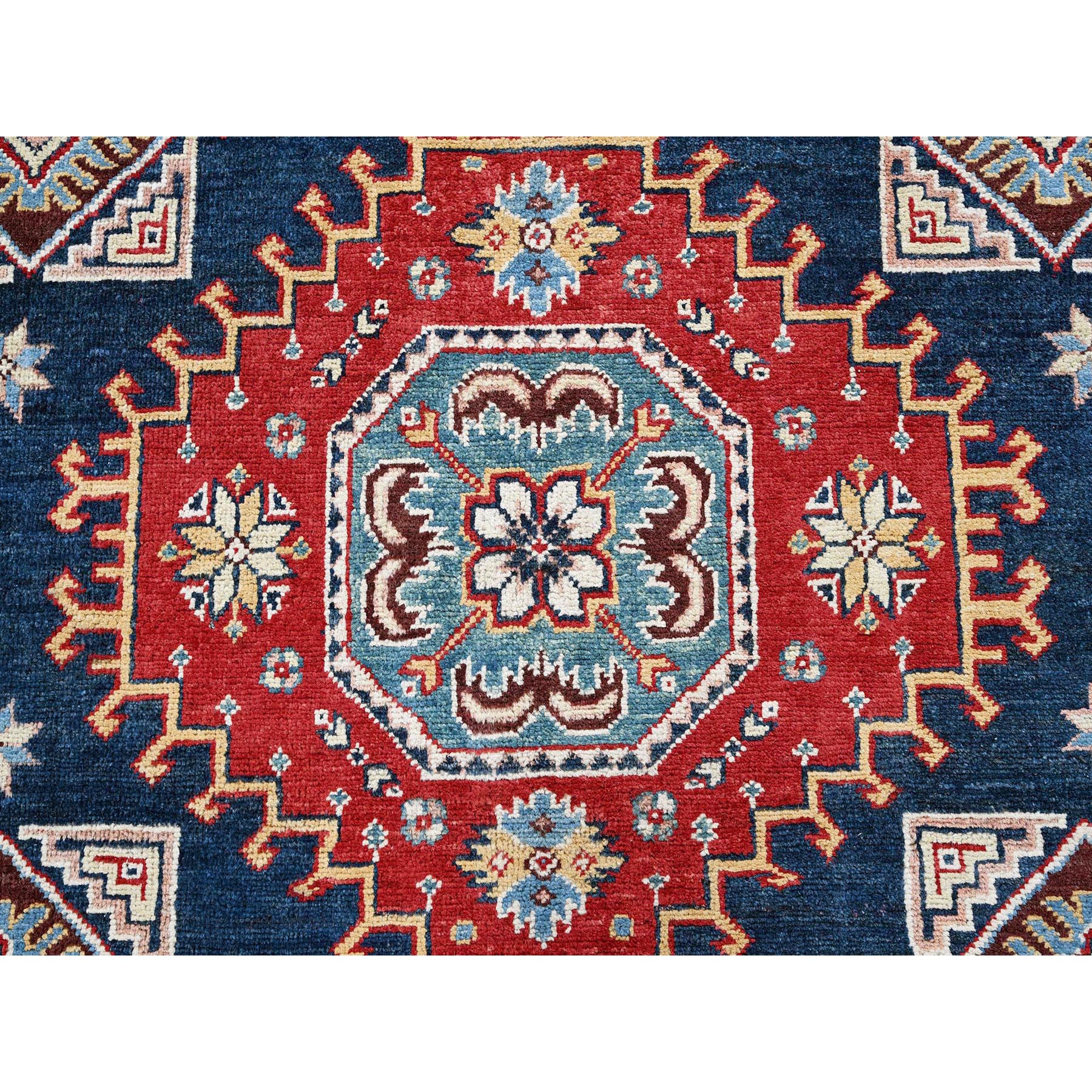 8'x9'10" Midnight Blue, Afghan Special Kazak with Geometric Medallions Design, Densely Woven, 100% Wool, Hand Knotted, Vegetable Dyes, Oriental Rug Sh303