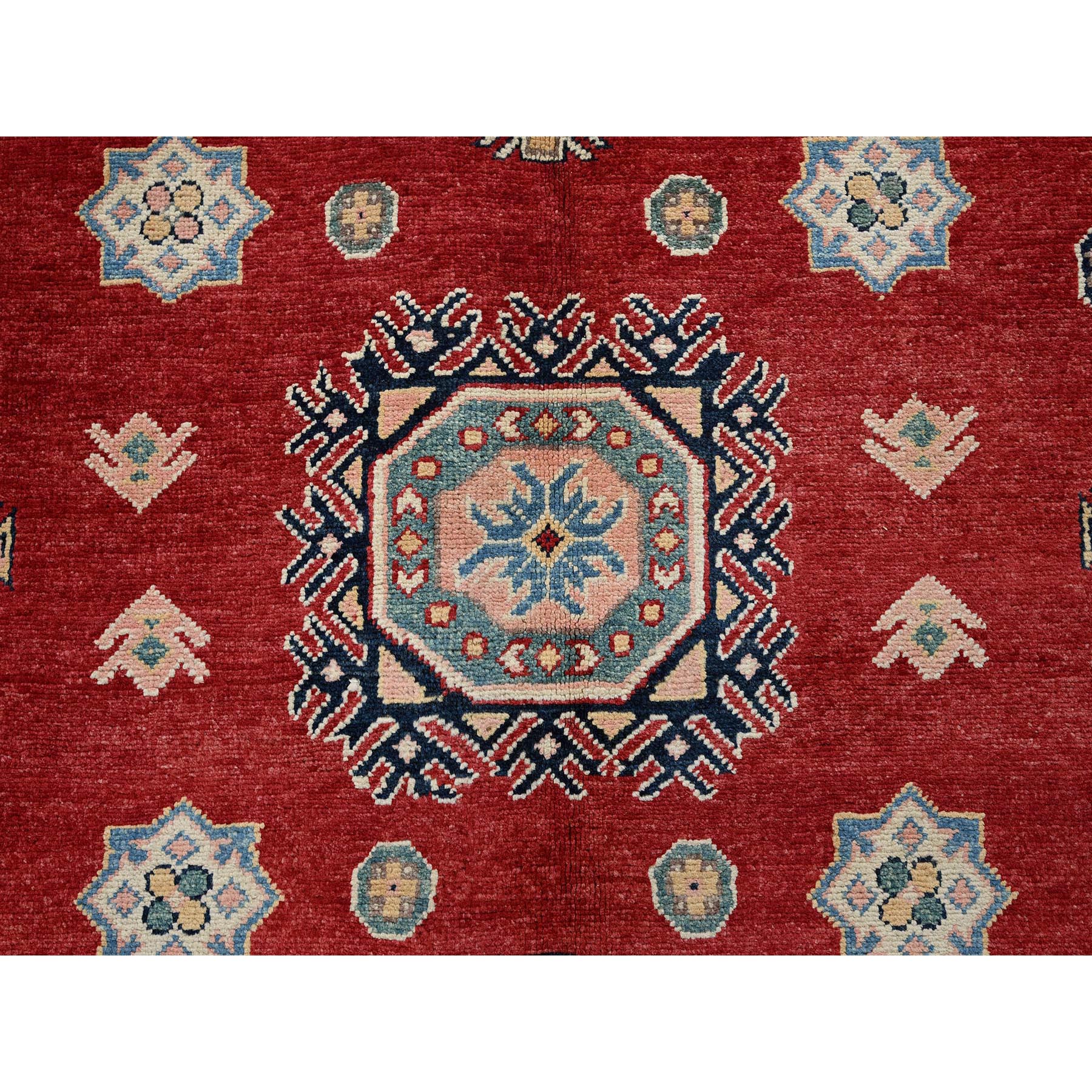7'10"x9'9" Crimson Red, Afghan Special Kazak with Geometric Pattern, 100% Wool, Hand Knotted, Densely Woven, Natural Dyes, Oriental Rug Sh310
