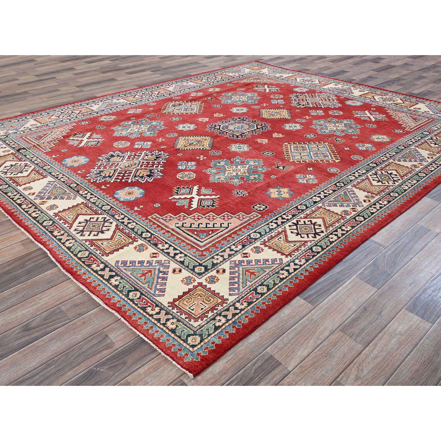 8'x10' Angels Red, Afghan Special Kazak with Geometric Medallions Design, 100% Wool, Densely Woven, Hand Knotted, Vegetable Dyes, Oriental Rug Sh311