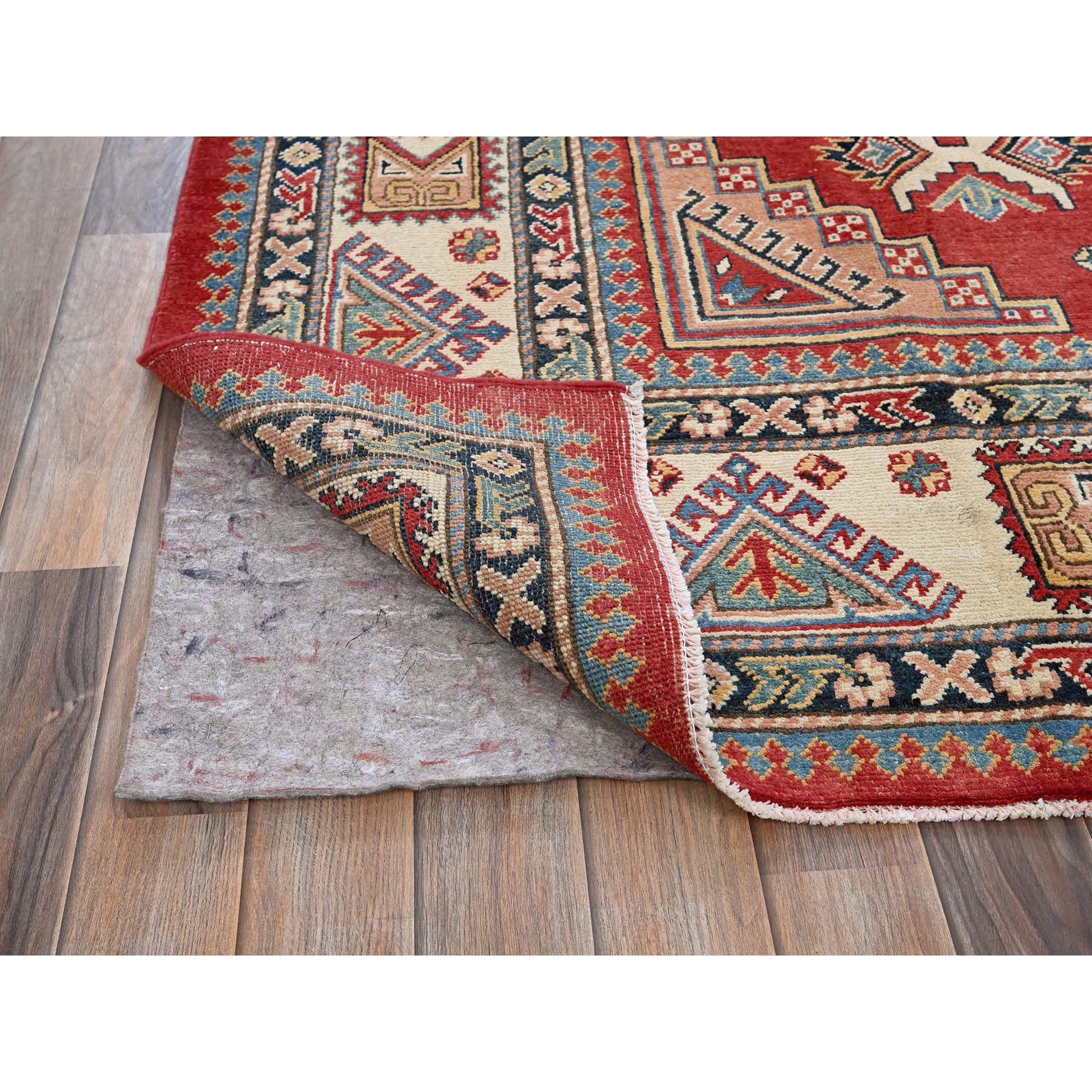 8'x10' Angels Red, Afghan Special Kazak with Geometric Medallions Design, 100% Wool, Densely Woven, Hand Knotted, Vegetable Dyes, Oriental Rug Sh311