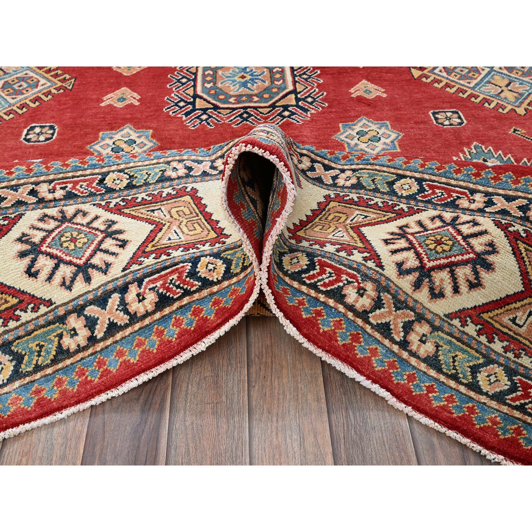 8'x10' Angels Red, Afghan Special Kazak with Geometric Medallions Design, 100% Wool, Densely Woven, Hand Knotted, Vegetable Dyes, Oriental Rug Sh311