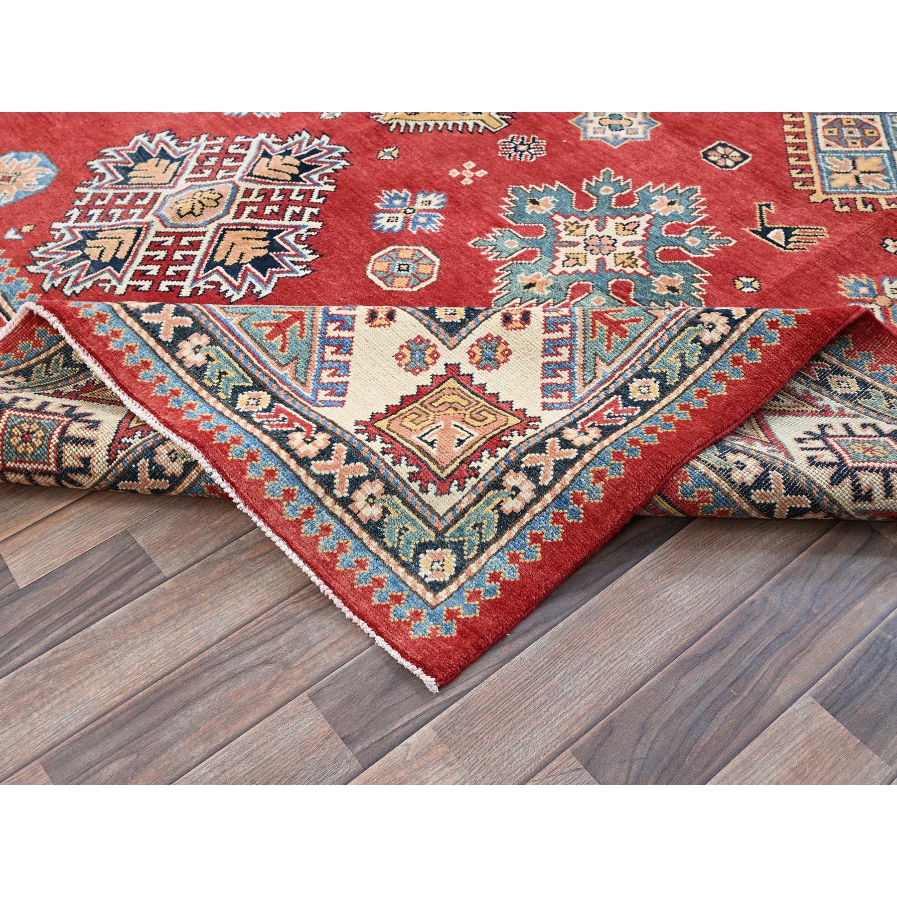 8'x10' Angels Red, Afghan Special Kazak with Geometric Medallions Design, 100% Wool, Densely Woven, Hand Knotted, Vegetable Dyes, Oriental Rug Sh311