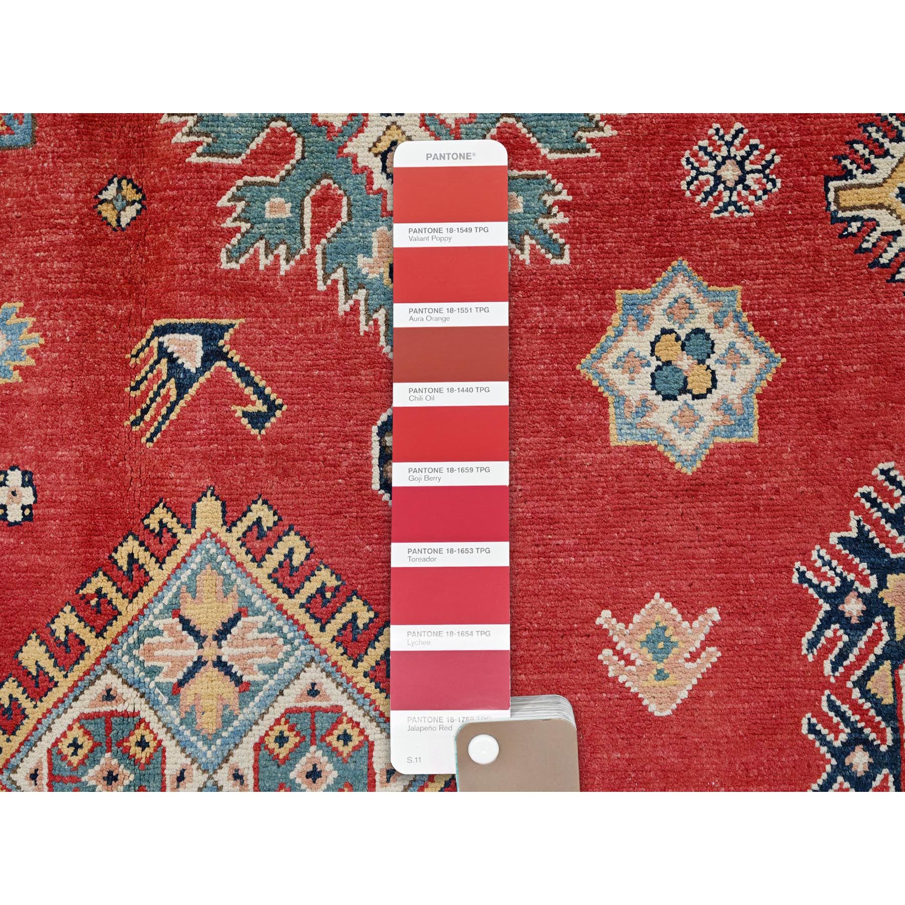 8'x10' Angels Red, Afghan Special Kazak with Geometric Medallions Design, 100% Wool, Densely Woven, Hand Knotted, Vegetable Dyes, Oriental Rug Sh311