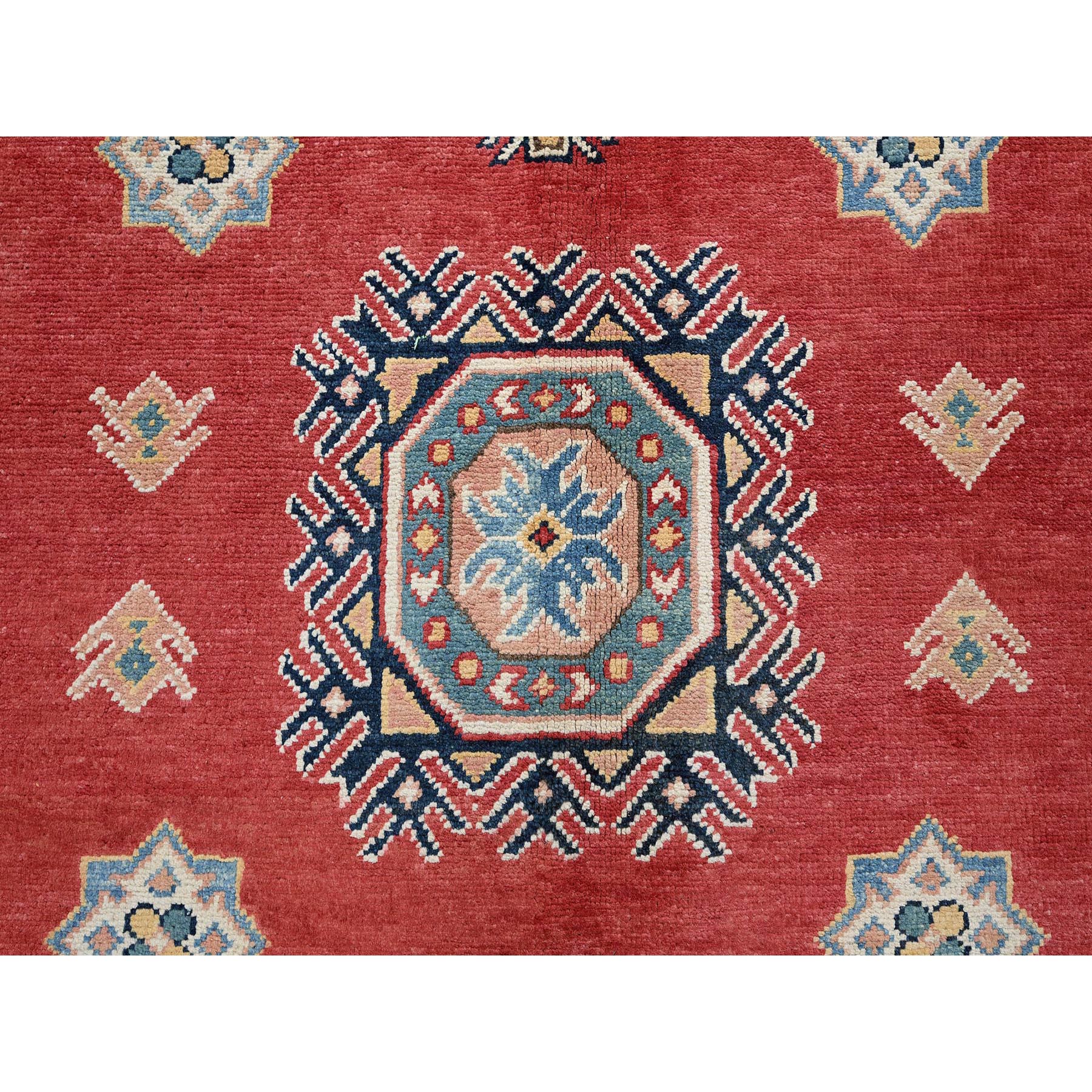8'x10' Angels Red, Afghan Special Kazak with Geometric Medallions Design, 100% Wool, Densely Woven, Hand Knotted, Vegetable Dyes, Oriental Rug Sh311