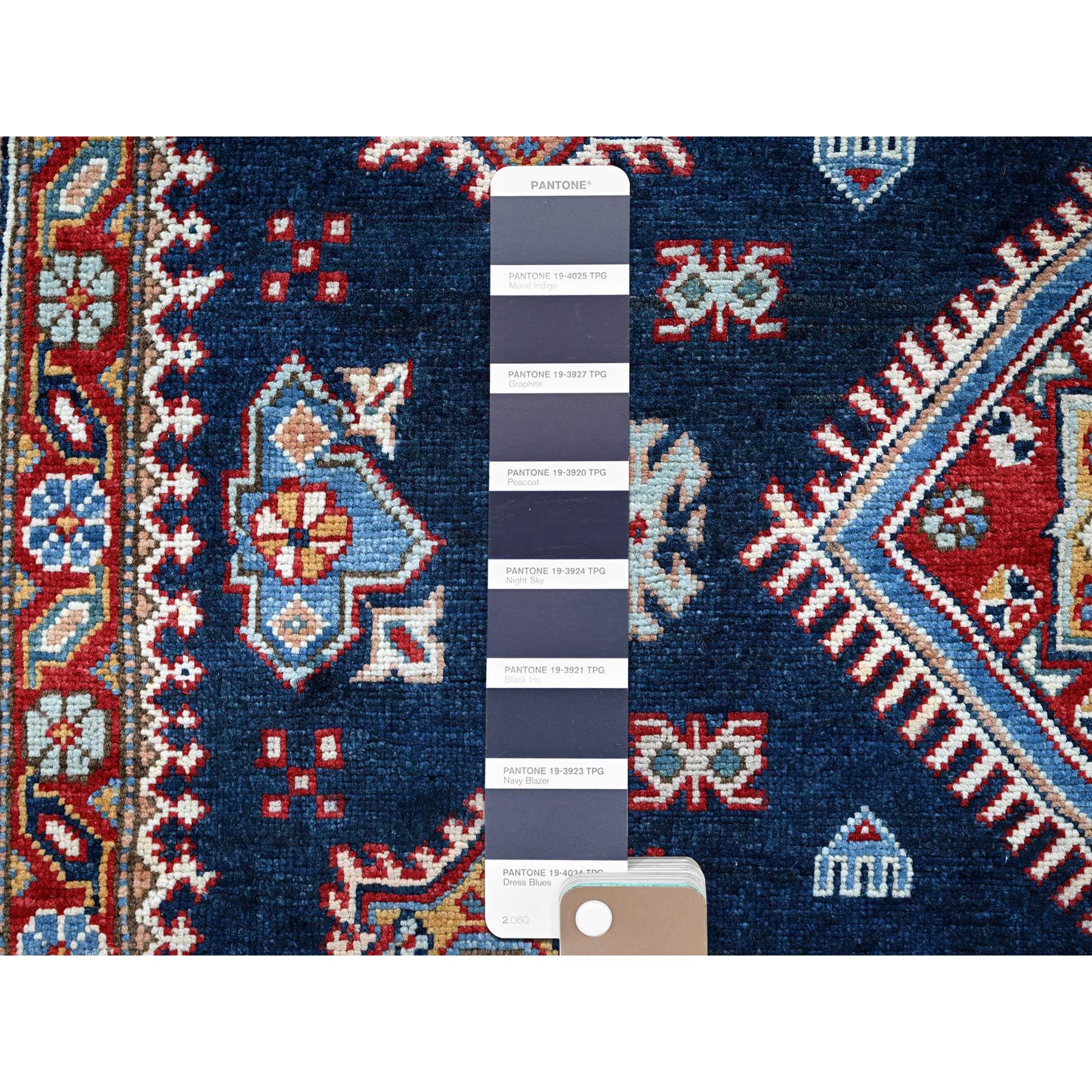 5'6"x9'3" Midnight Blue, Afghan Special Kazak with Tribal Medallions Design, Hand Knotted, Densely Woven, Pure Wool, Vegetable Dyes, Oriental Rug Sh313