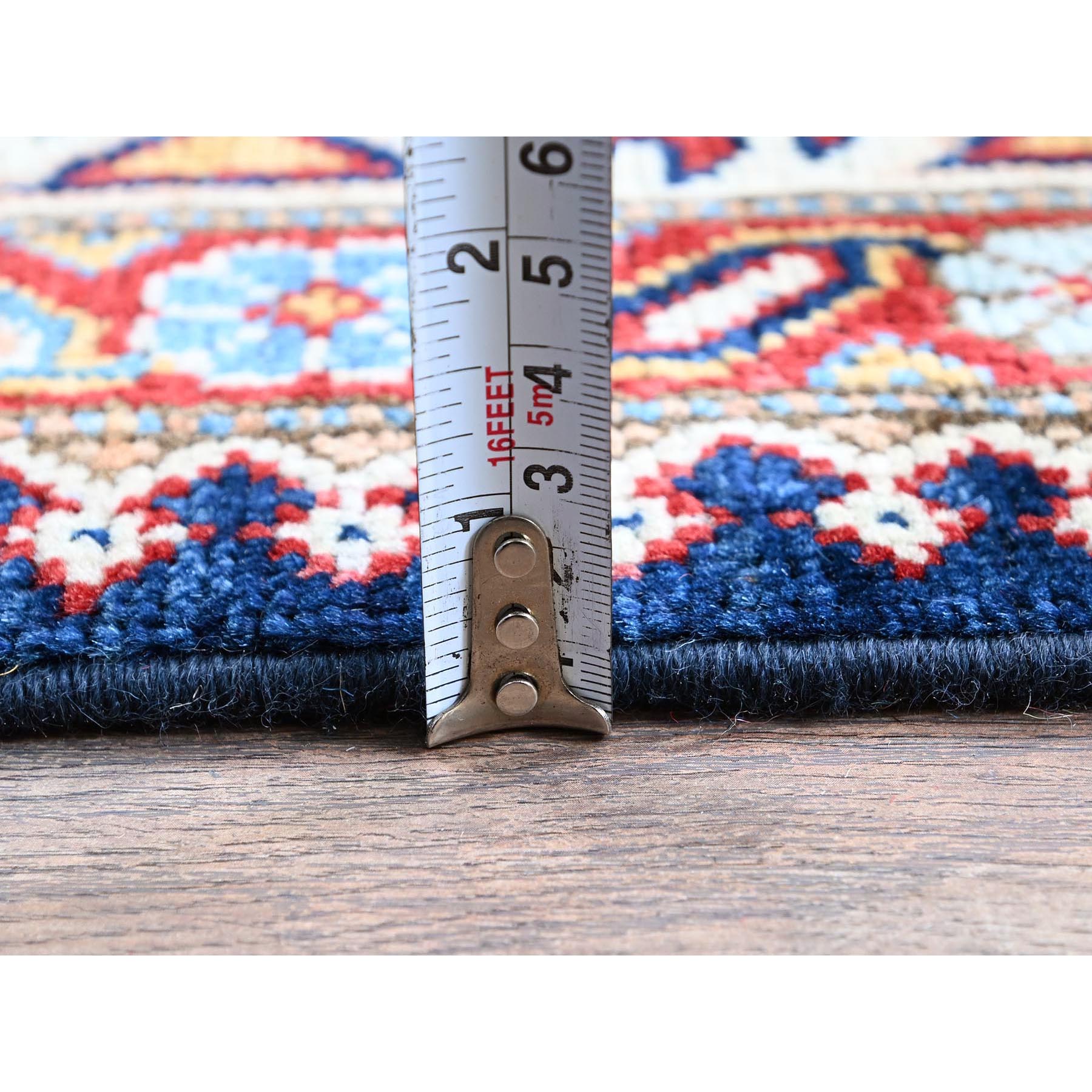 5'6"x9'3" Midnight Blue, Afghan Special Kazak with Tribal Medallions Design, Hand Knotted, Densely Woven, Pure Wool, Vegetable Dyes, Oriental Rug Sh313