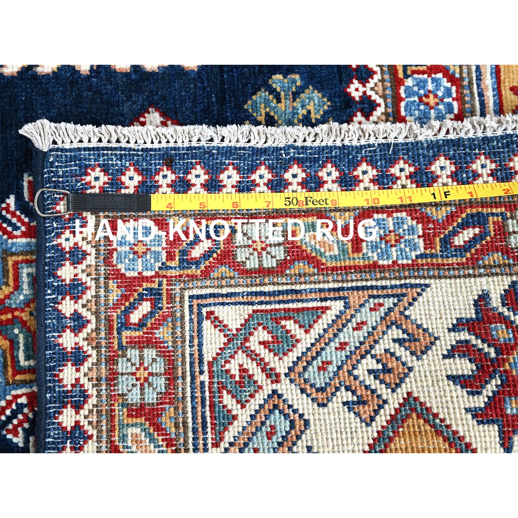5'6"x9'3" Midnight Blue, Afghan Special Kazak with Tribal Medallions Design, Hand Knotted, Densely Woven, Pure Wool, Vegetable Dyes, Oriental Rug Sh313