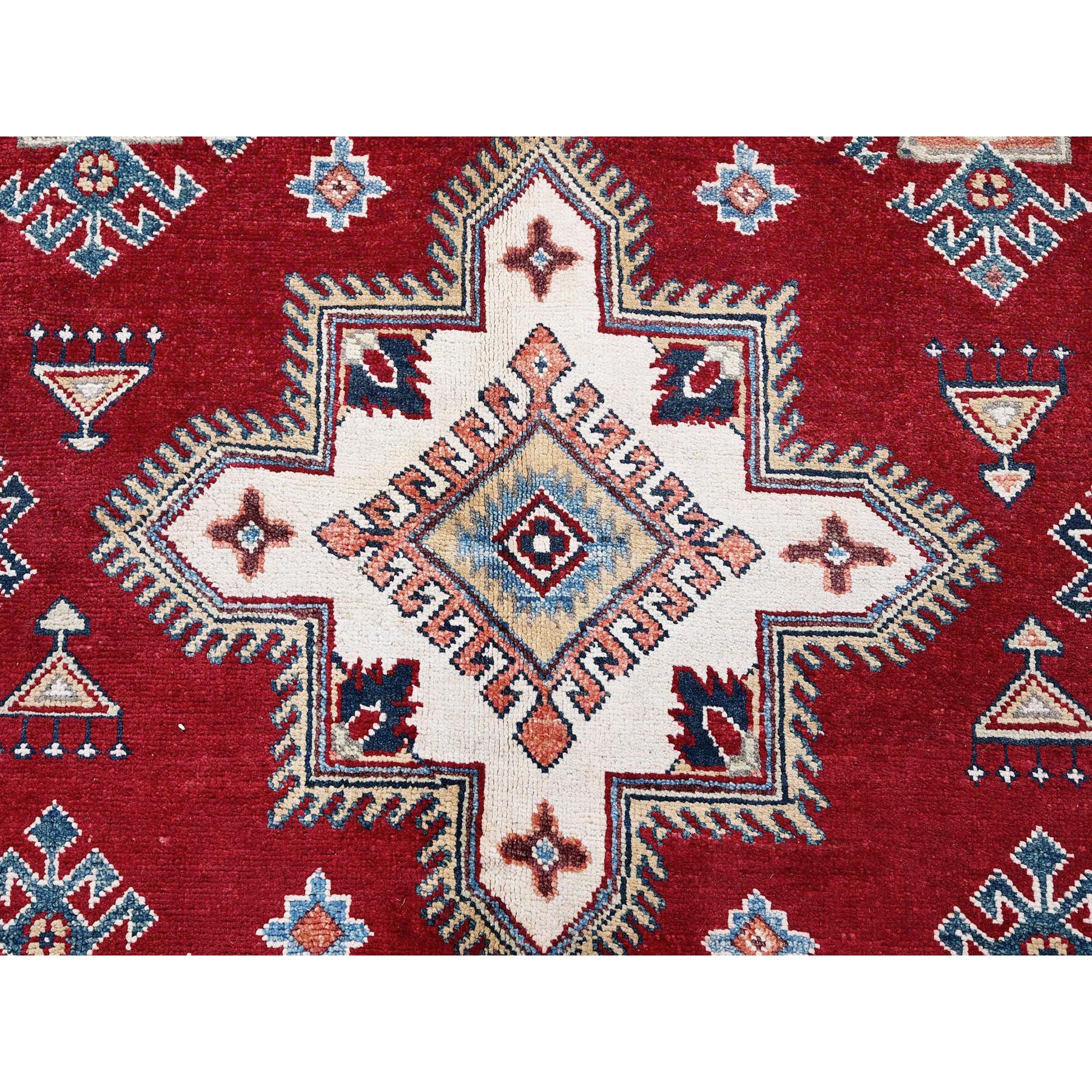 6'x8'10" Crimson Red, Afghan Special Kazak with Geometric Pattern, Hand Knotted, 100% Wool, Densely Woven, Natural Dyes, Oriental Rug Sh315