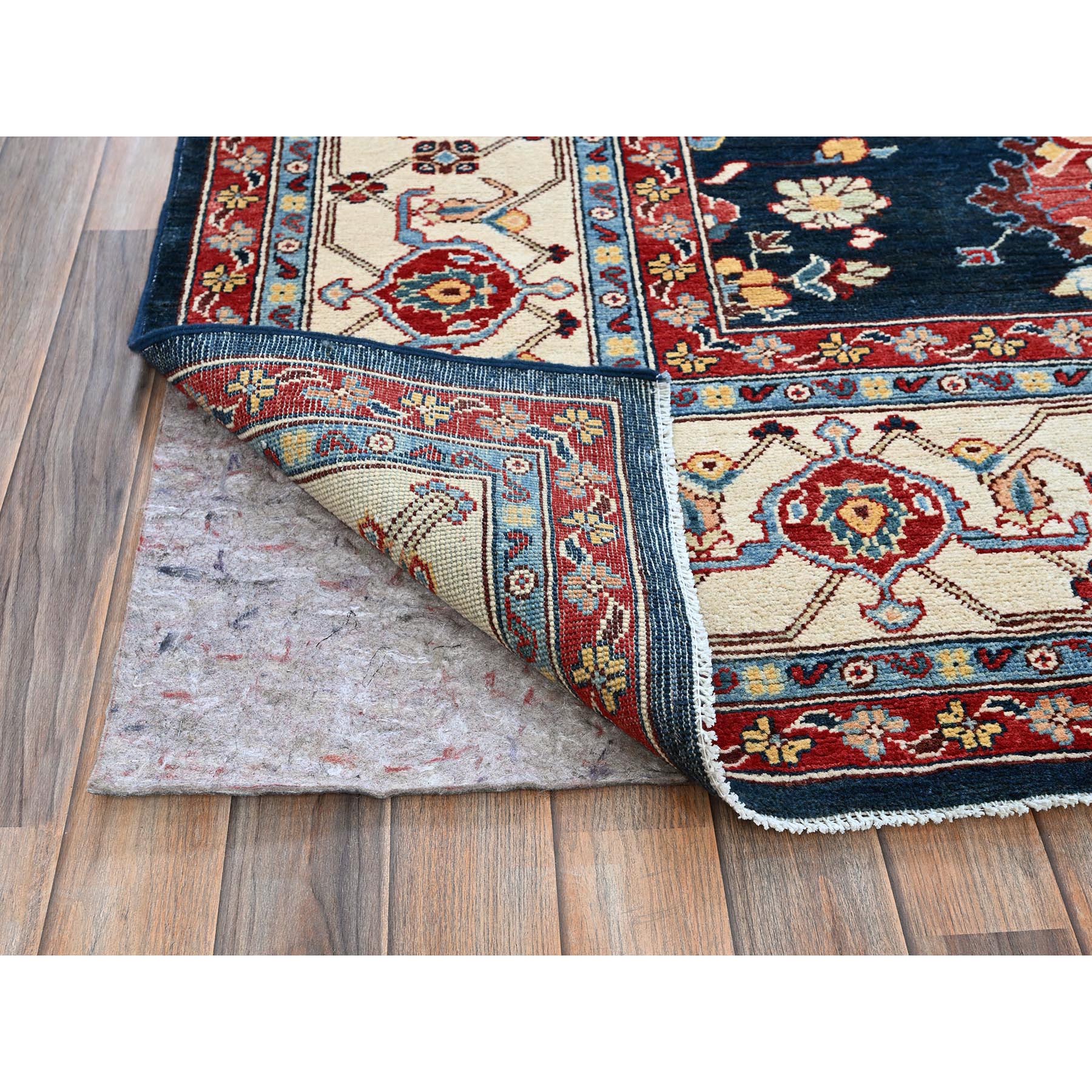 9'x11'7" Midnight Blue, Afghan Peshawar with Heriz All Over Design, Hand Knotted, Soft 100% Wool, Densely Woven, Oriental Rug Sh317