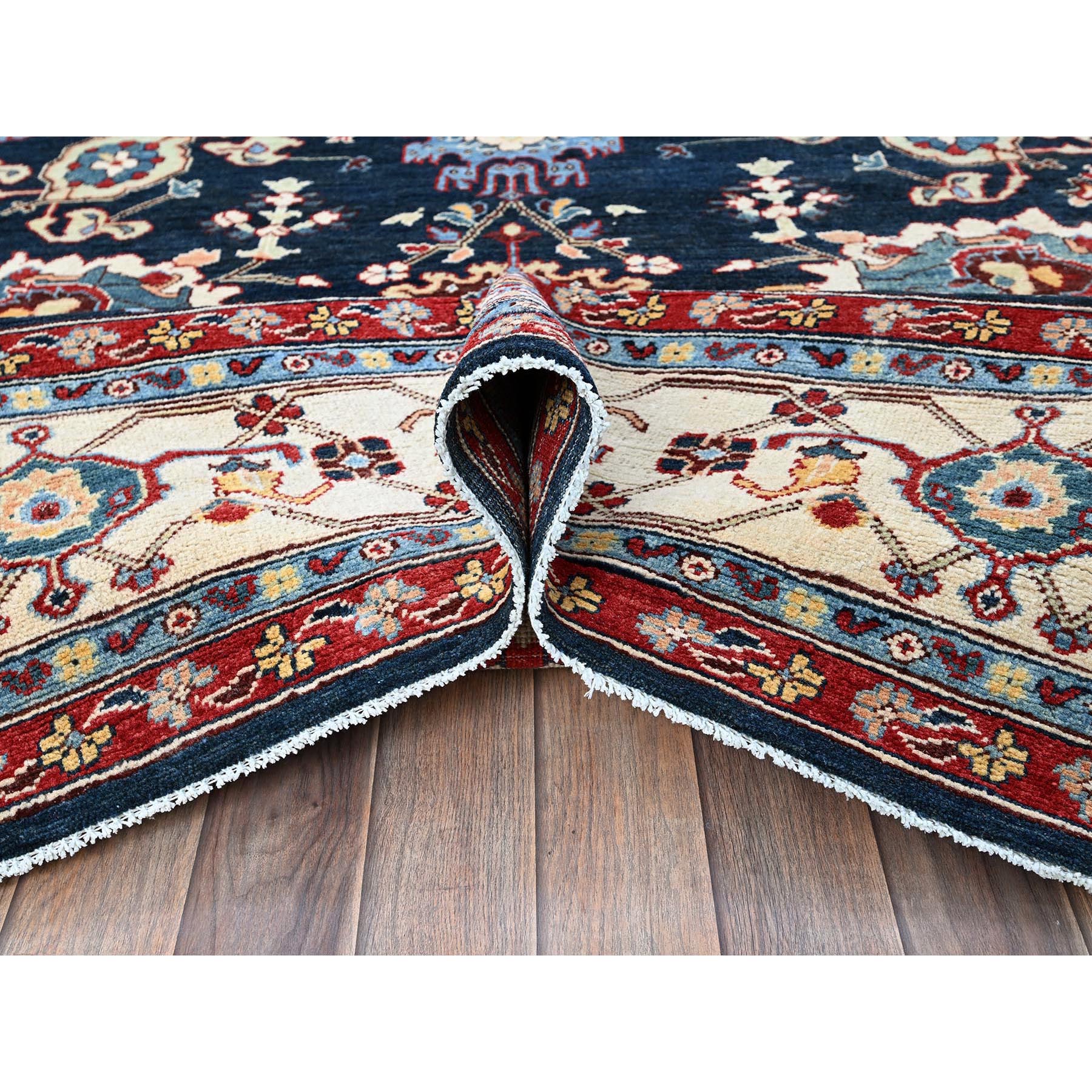 9'x11'7" Midnight Blue, Afghan Peshawar with Heriz All Over Design, Hand Knotted, Soft 100% Wool, Densely Woven, Oriental Rug Sh317
