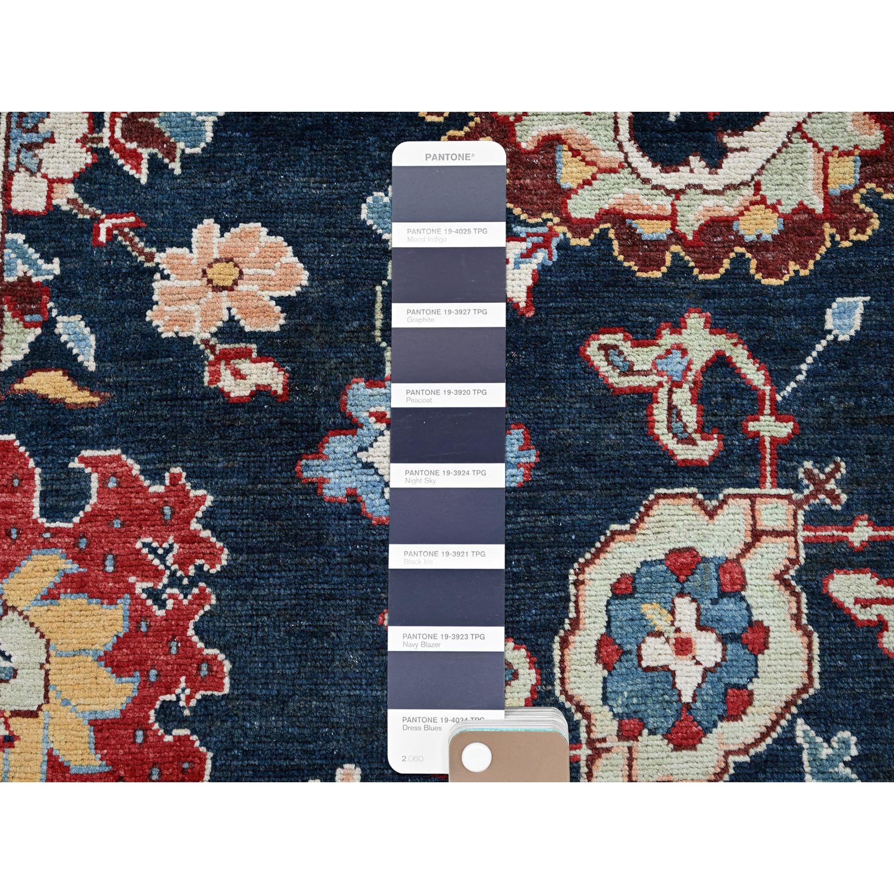 9'x11'7" Midnight Blue, Afghan Peshawar with Heriz All Over Design, Hand Knotted, Soft 100% Wool, Densely Woven, Oriental Rug Sh317