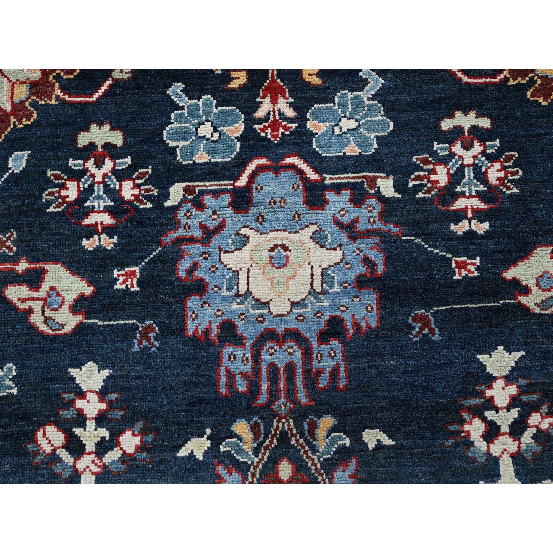 9'x11'7" Midnight Blue, Afghan Peshawar with Heriz All Over Design, Hand Knotted, Soft 100% Wool, Densely Woven, Oriental Rug Sh317
