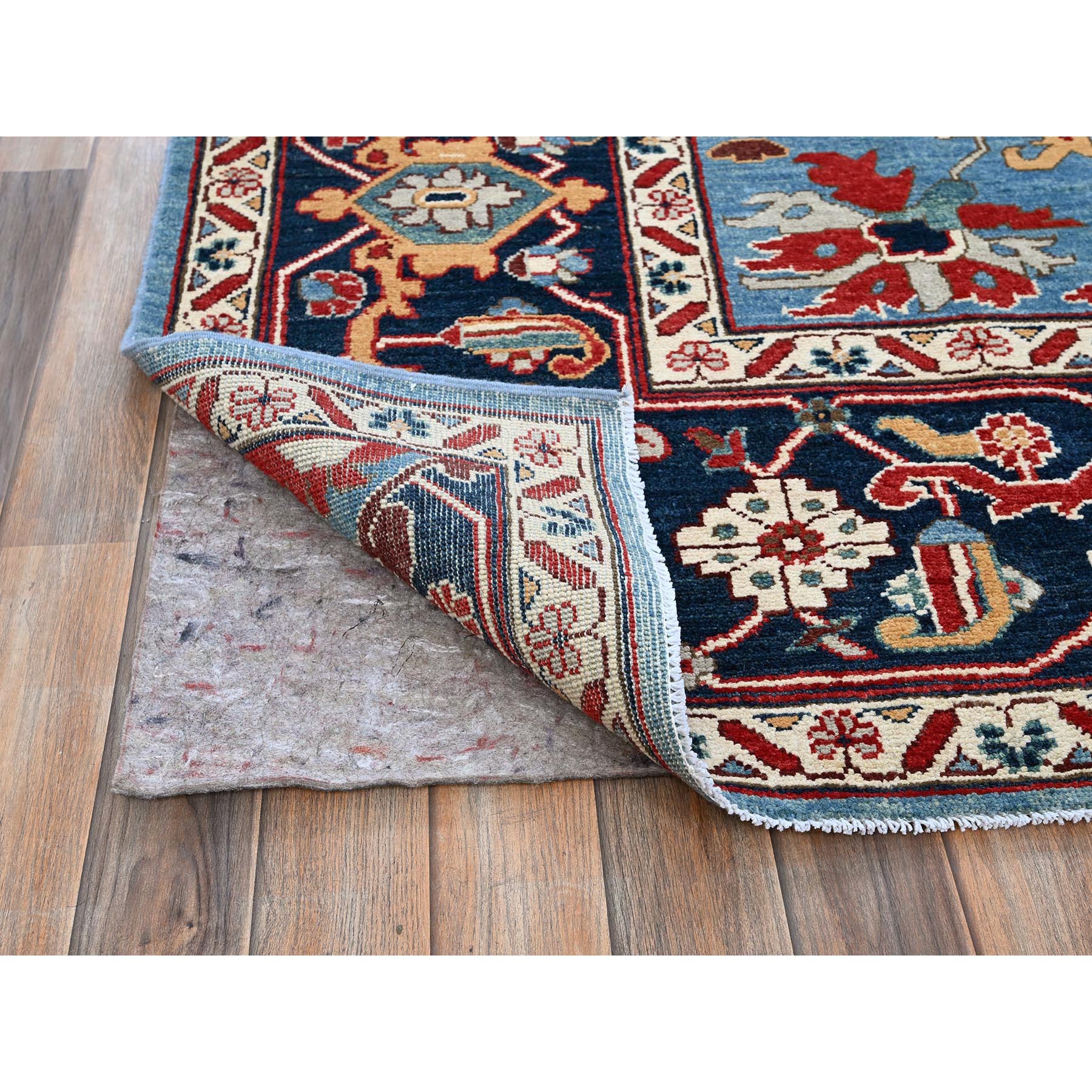 9'2"x11'8" Maya Blue, Afghan Peshawar with Heriz All Over Design, Pure Wool, Densely Woven, Hand Knotted, Oriental Rug Sh318