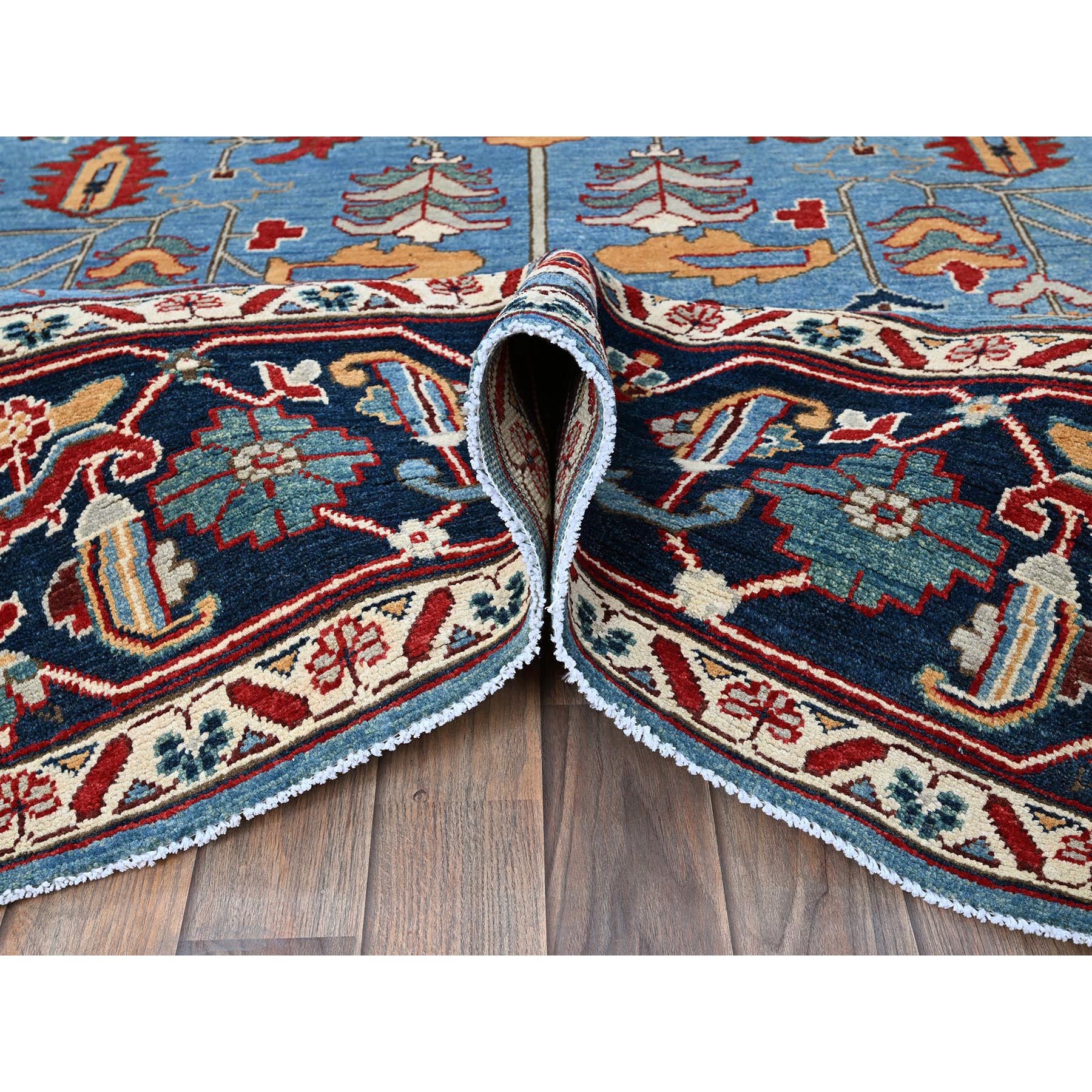 9'2"x11'8" Maya Blue, Afghan Peshawar with Heriz All Over Design, Pure Wool, Densely Woven, Hand Knotted, Oriental Rug Sh318