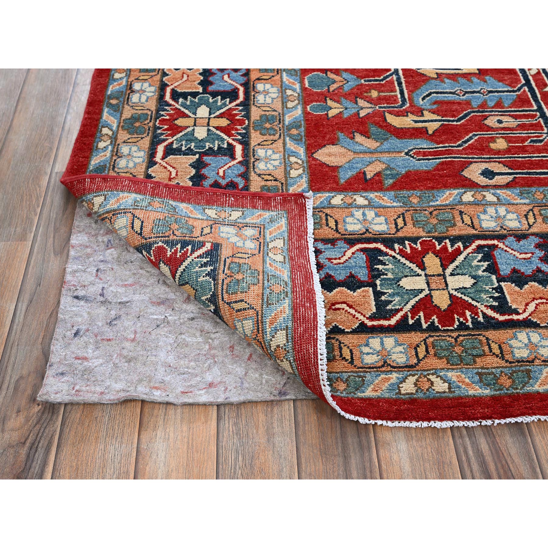 8'10"x12' Crimson Red, Afghan Peshawar with Serapi Heriz All Over Arrow Design, Hand Knotted, 100% Wool, Soft Pile, Densely Woven, Oriental Rug Sh319