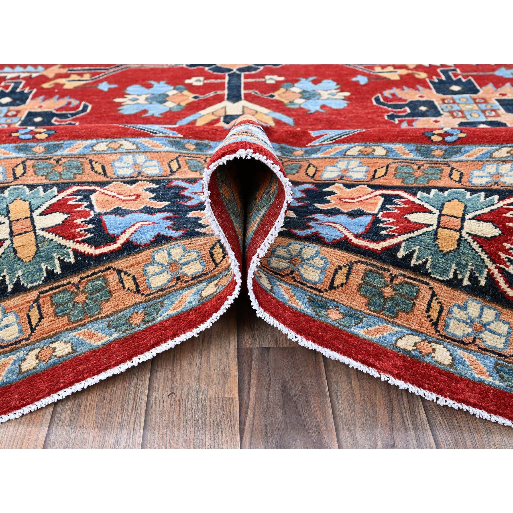 8'10"x12' Crimson Red, Afghan Peshawar with Serapi Heriz All Over Arrow Design, Hand Knotted, 100% Wool, Soft Pile, Densely Woven, Oriental Rug Sh319