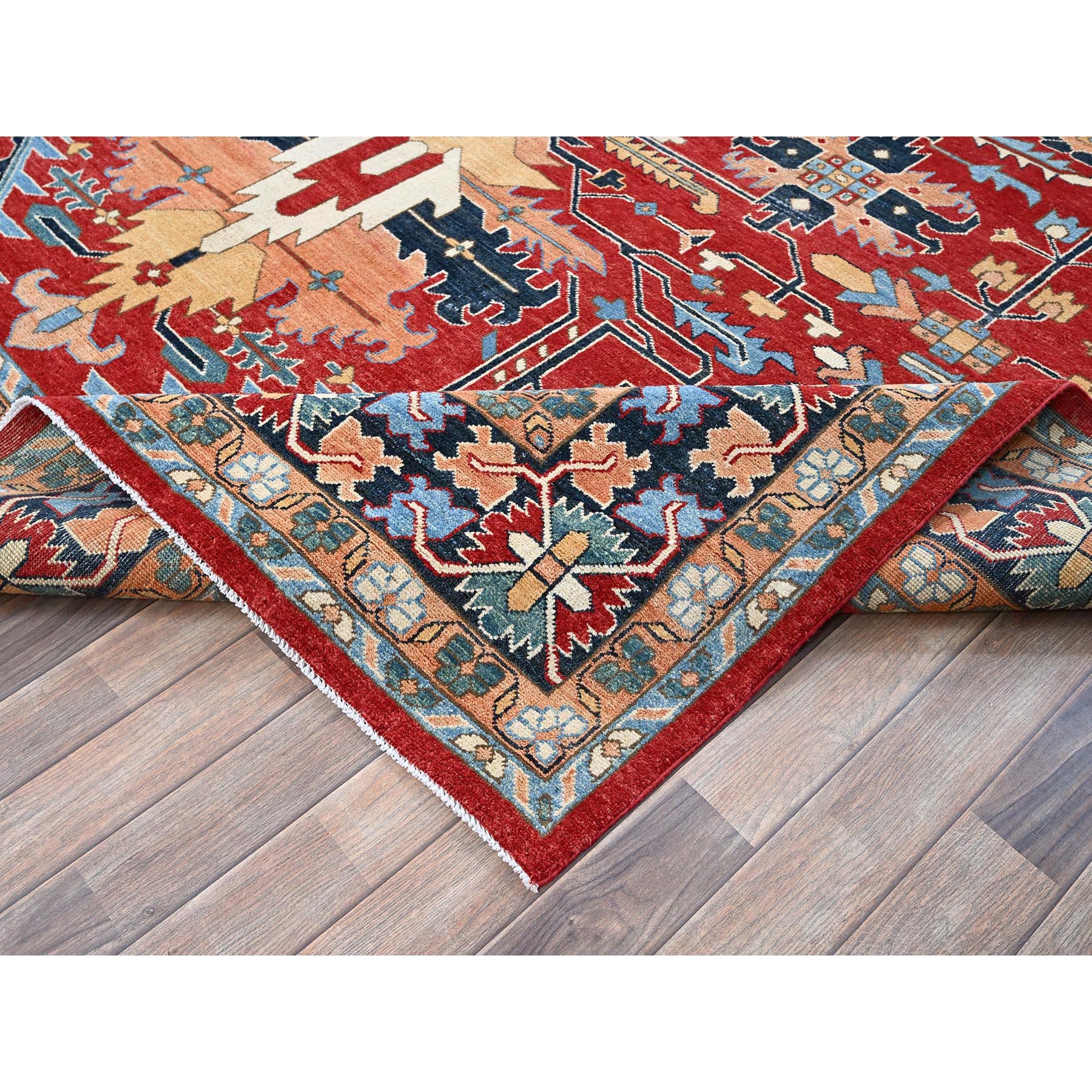 8'10"x12' Crimson Red, Afghan Peshawar with Serapi Heriz All Over Arrow Design, Hand Knotted, 100% Wool, Soft Pile, Densely Woven, Oriental Rug Sh319
