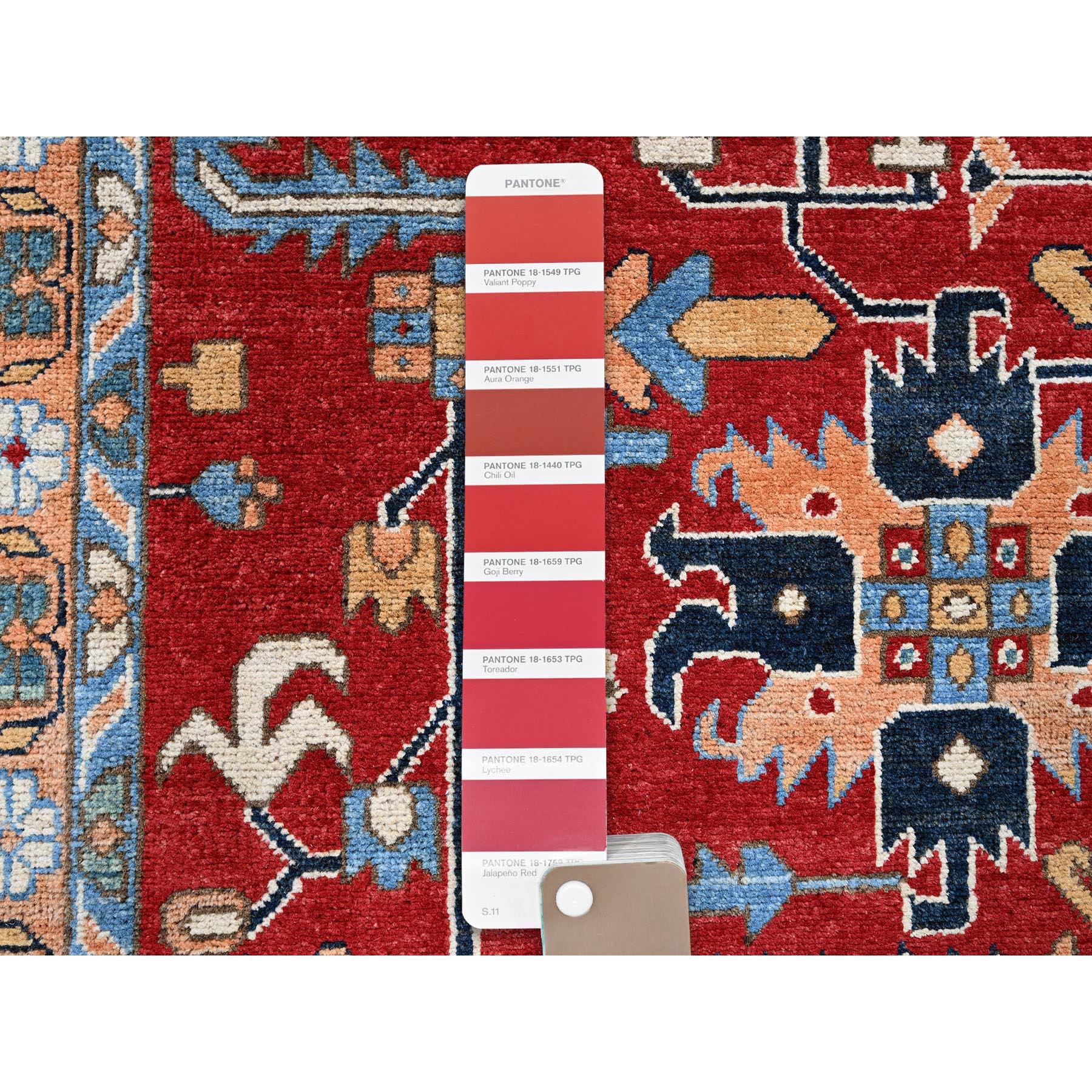 8'10"x12' Crimson Red, Afghan Peshawar with Serapi Heriz All Over Arrow Design, Hand Knotted, 100% Wool, Soft Pile, Densely Woven, Oriental Rug Sh319