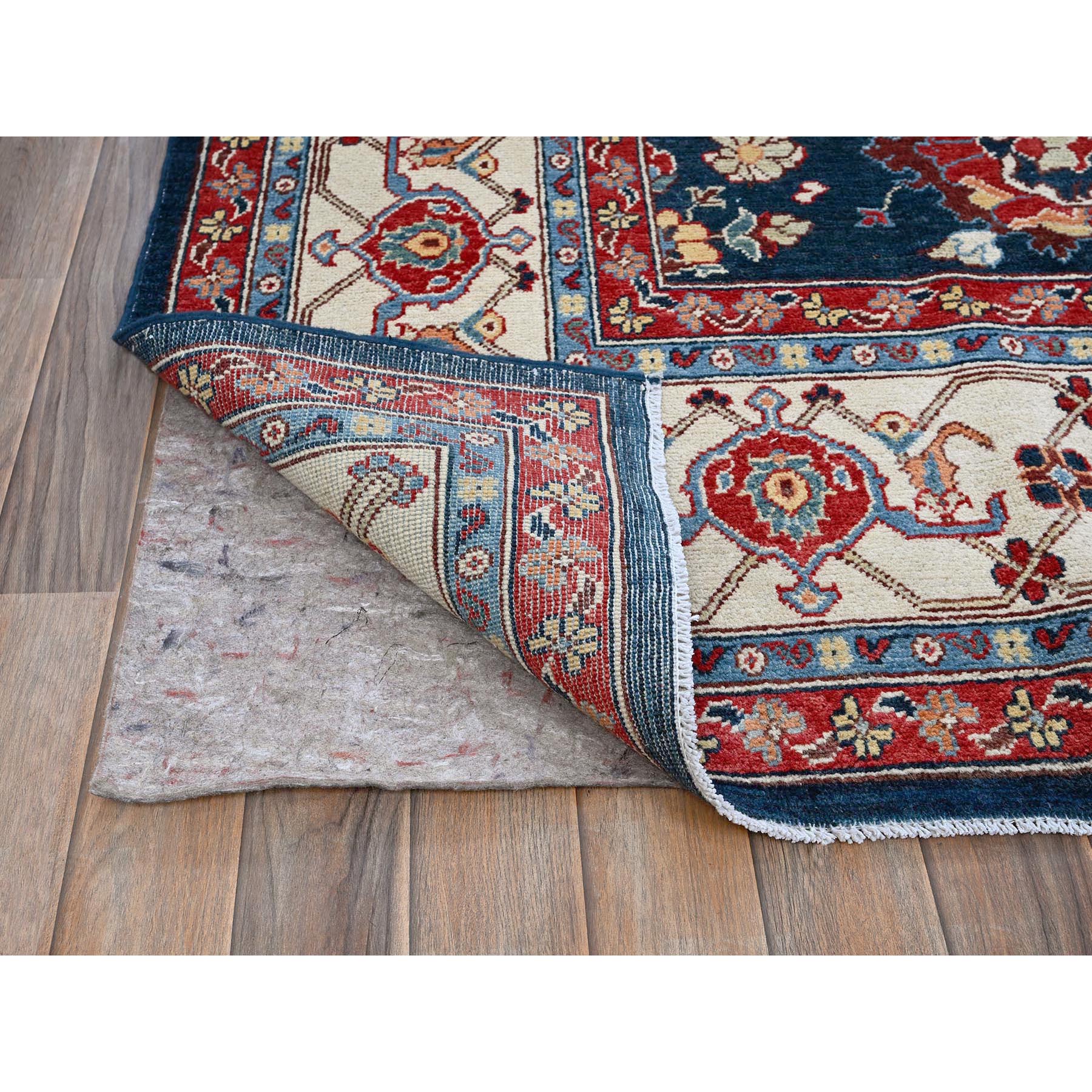 8'10"x11'9" Navy Blue, Afghan Peshawar with Heriz All Over Design, Soft 100% Wool, Hand Knotted, Densely Woven, Oriental Rug Sh320