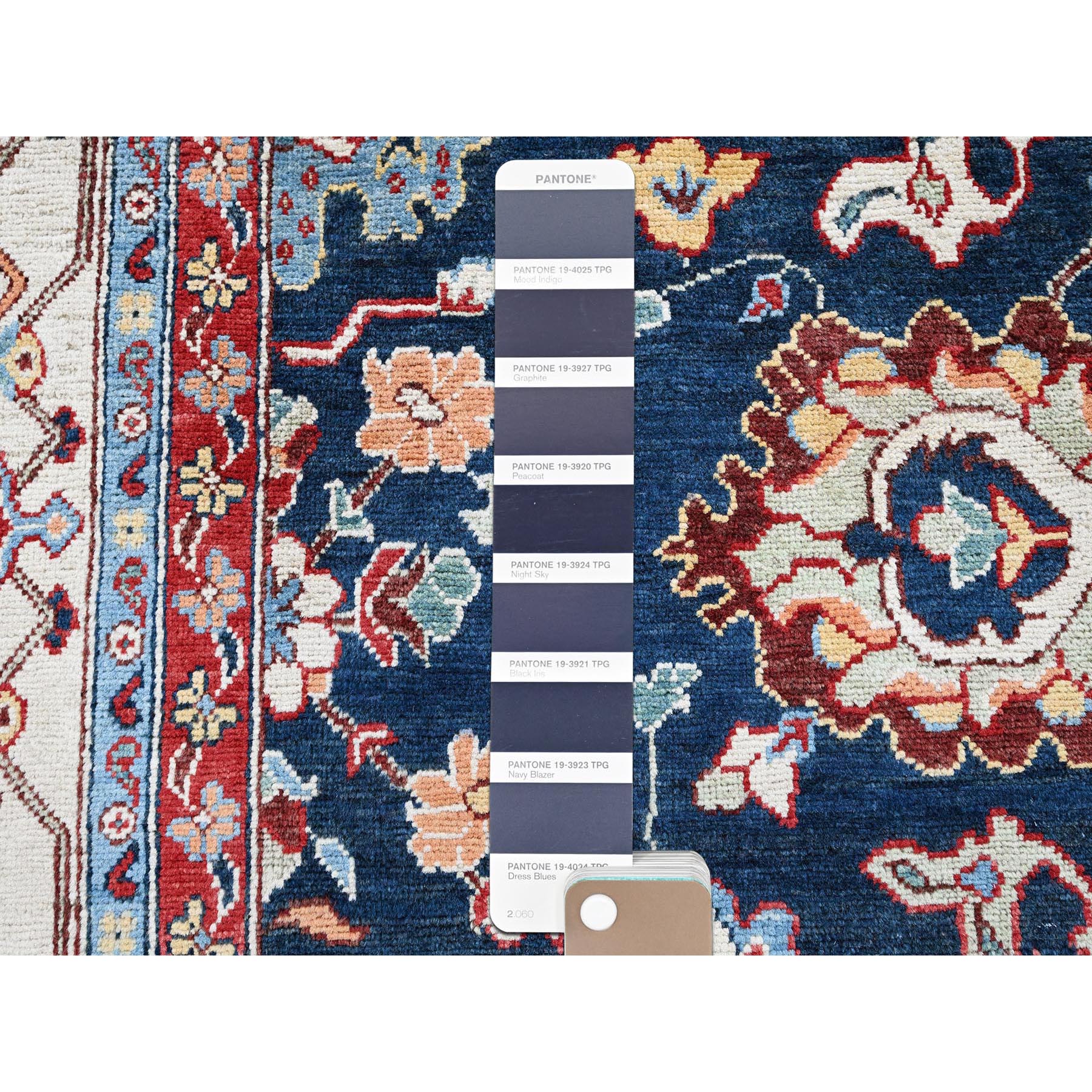8'10"x11'9" Navy Blue, Afghan Peshawar with Heriz All Over Design, Soft 100% Wool, Hand Knotted, Densely Woven, Oriental Rug Sh320