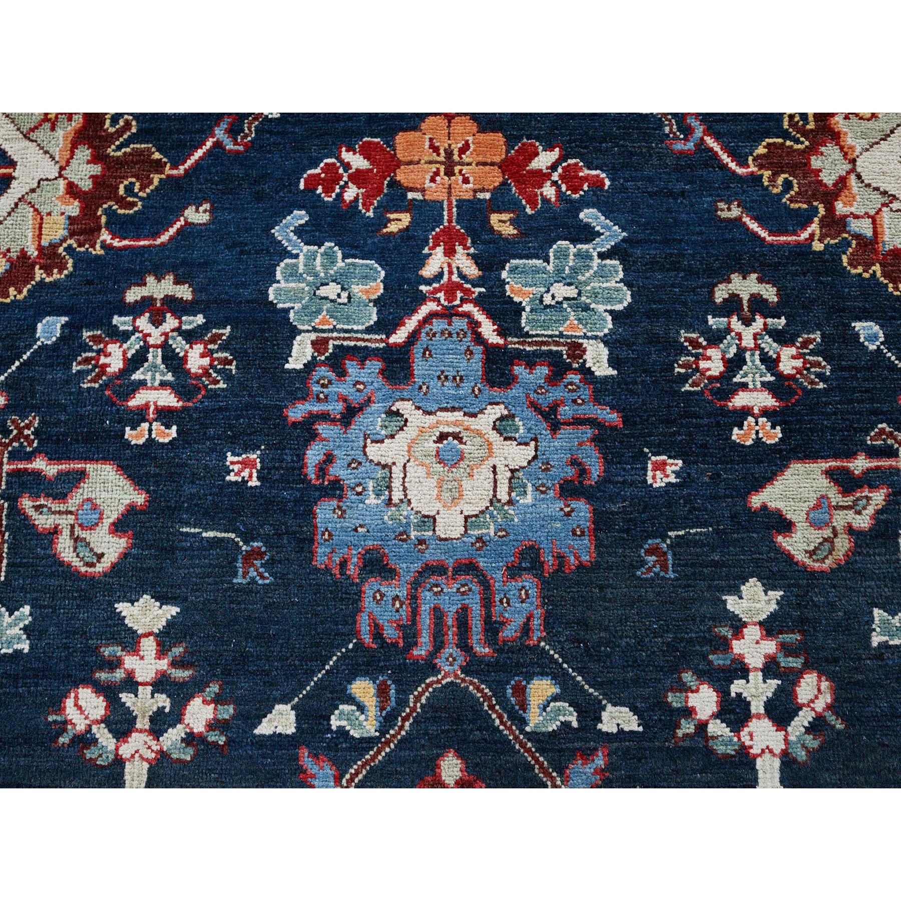 8'10"x11'9" Navy Blue, Afghan Peshawar with Heriz All Over Design, Soft 100% Wool, Hand Knotted, Densely Woven, Oriental Rug Sh320