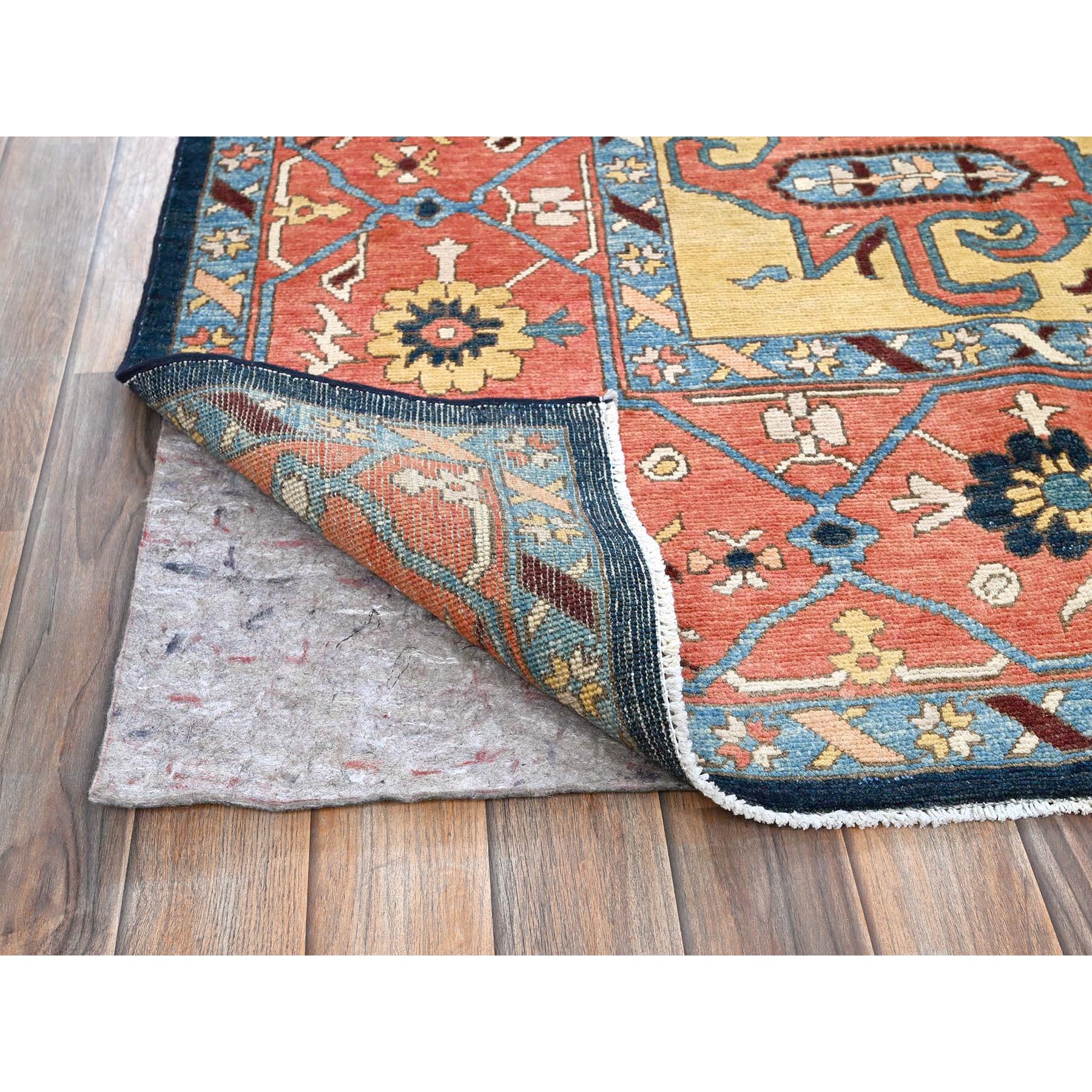 9'x11'8" Midnight Blue with Yellow, Afghan Peshawar with Serapi Heriz Design, Dense Weave, Vegetable Dyes, Pure Wool, Hand Knotted, Oriental Rug Sh322