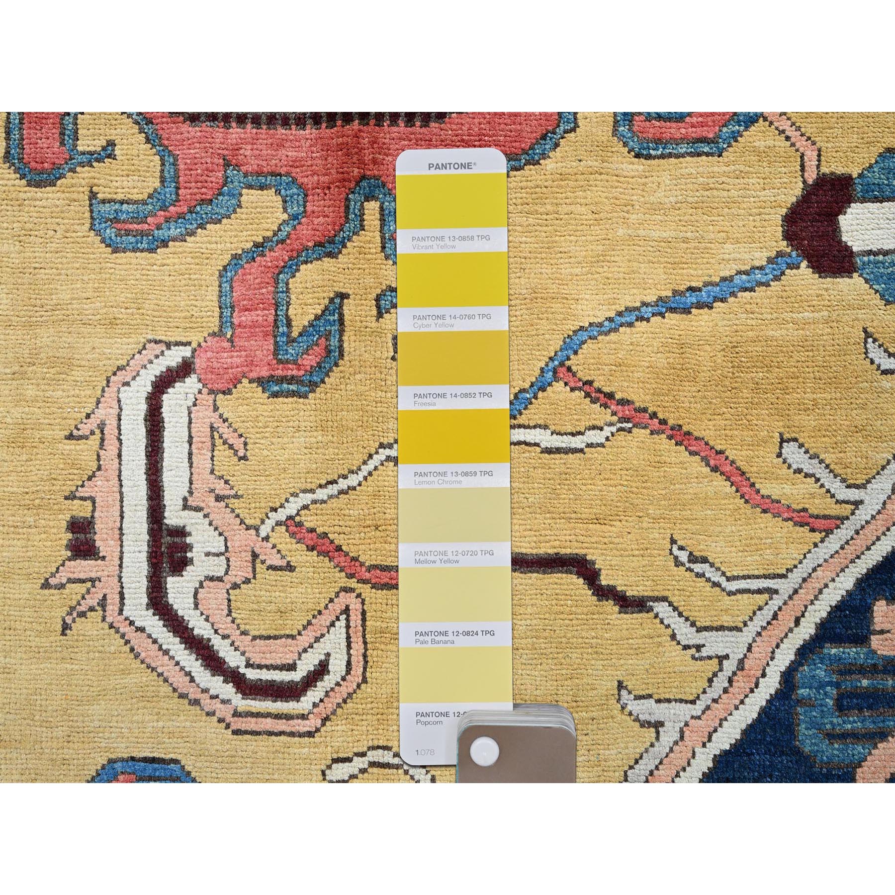 9'x11'8" Midnight Blue with Yellow, Afghan Peshawar with Serapi Heriz Design, Dense Weave, Vegetable Dyes, Pure Wool, Hand Knotted, Oriental Rug Sh322