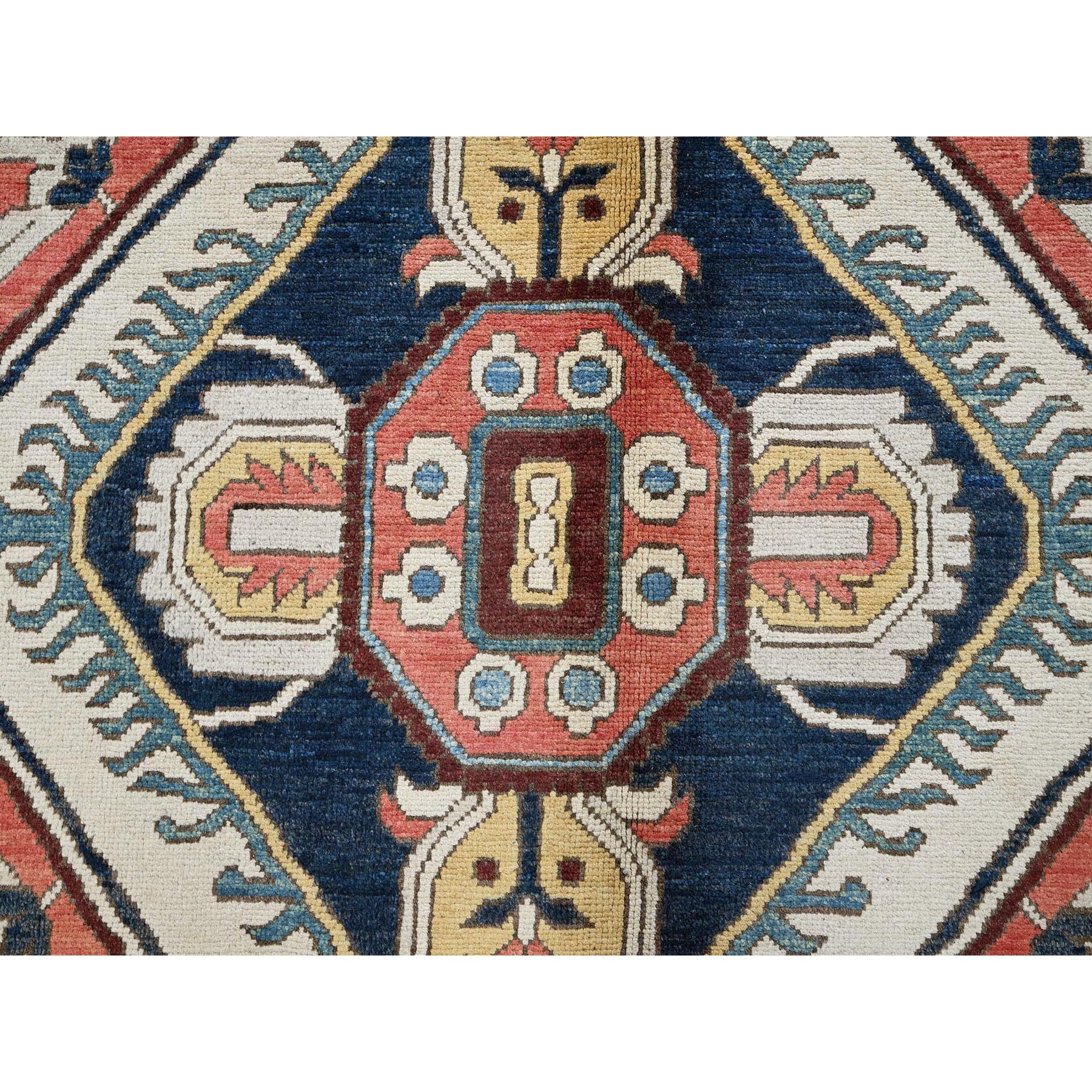 9'x11'8" Midnight Blue with Yellow, Afghan Peshawar with Serapi Heriz Design, Dense Weave, Vegetable Dyes, Pure Wool, Hand Knotted, Oriental Rug Sh322