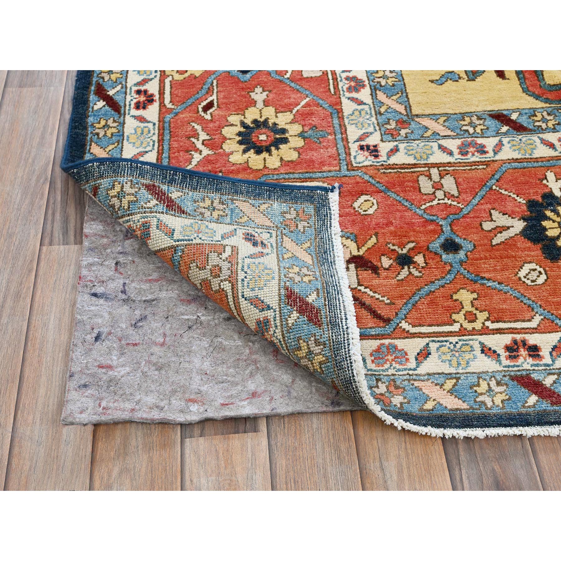 10'x13'10" Midnight Blue with Yellow, Afghan Peshawar with Serapi Heriz Design, Densely Woven, Vegetable Dyes, Hand Knotted, Pure Wool, Oriental Rug Sh323