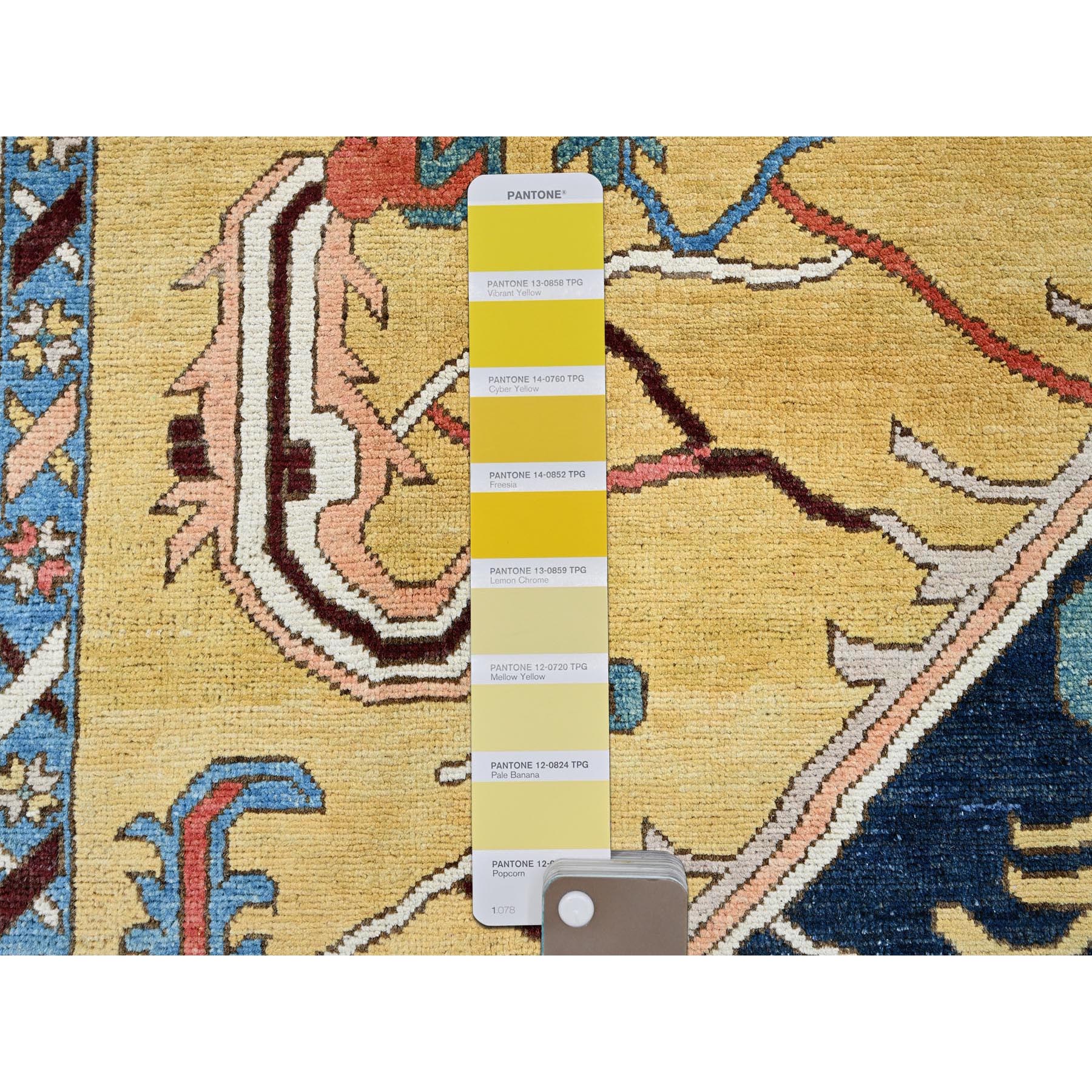 10'x13'10" Midnight Blue with Yellow, Afghan Peshawar with Serapi Heriz Design, Densely Woven, Vegetable Dyes, Hand Knotted, Pure Wool, Oriental Rug Sh323