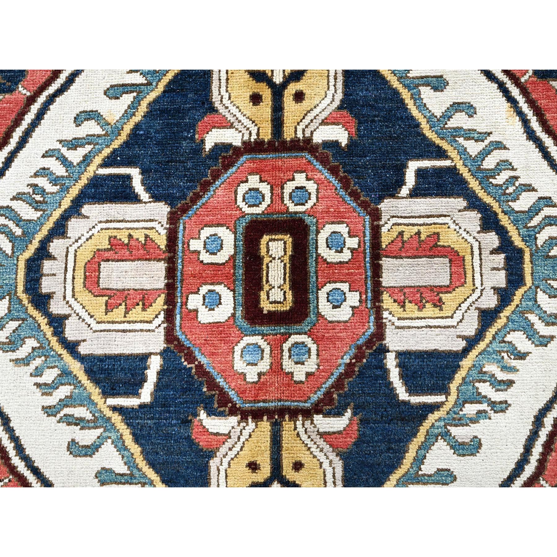 10'x13'10" Midnight Blue with Yellow, Afghan Peshawar with Serapi Heriz Design, Densely Woven, Vegetable Dyes, Hand Knotted, Pure Wool, Oriental Rug Sh323