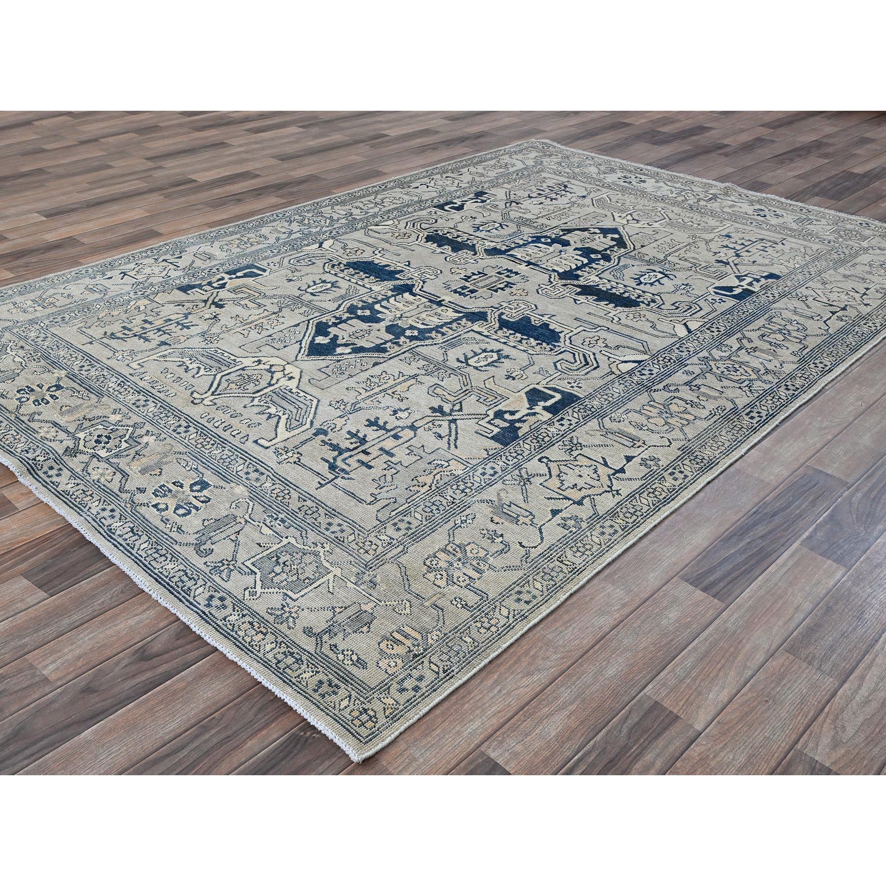 6'x9' Cloud Gray, Peshawar with Serapi Heriz Medallion Design, 100% Wool, Hand Knotted, Densely Woven, Oriental Rug Sh324