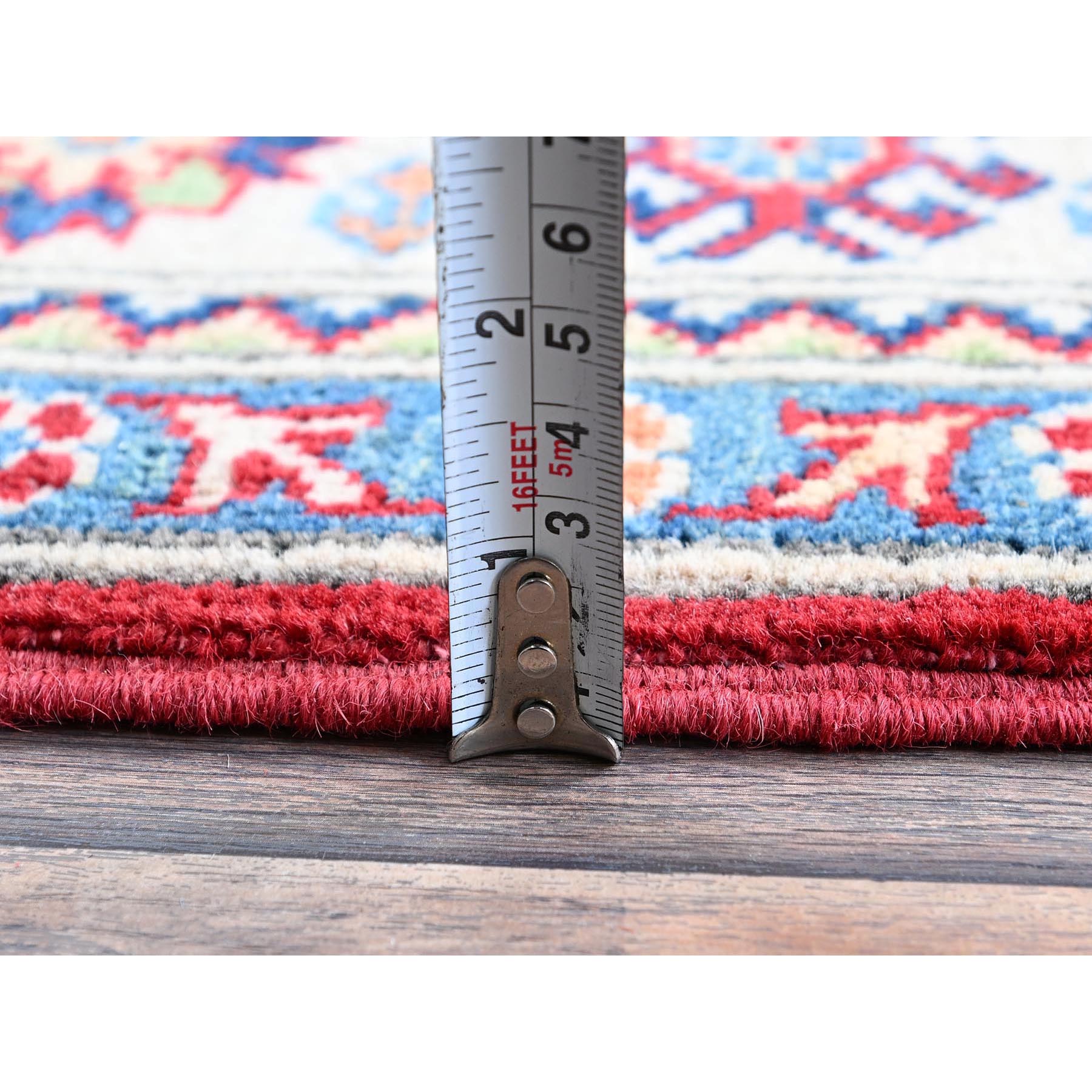4'x5'8" Arsenal Red, Kazak with Geometric Medallions Design, Vegetable Dyes, Hand Knotted, Denser Weave, Soft and Vibrant Wool, Oriental Rug Sh354