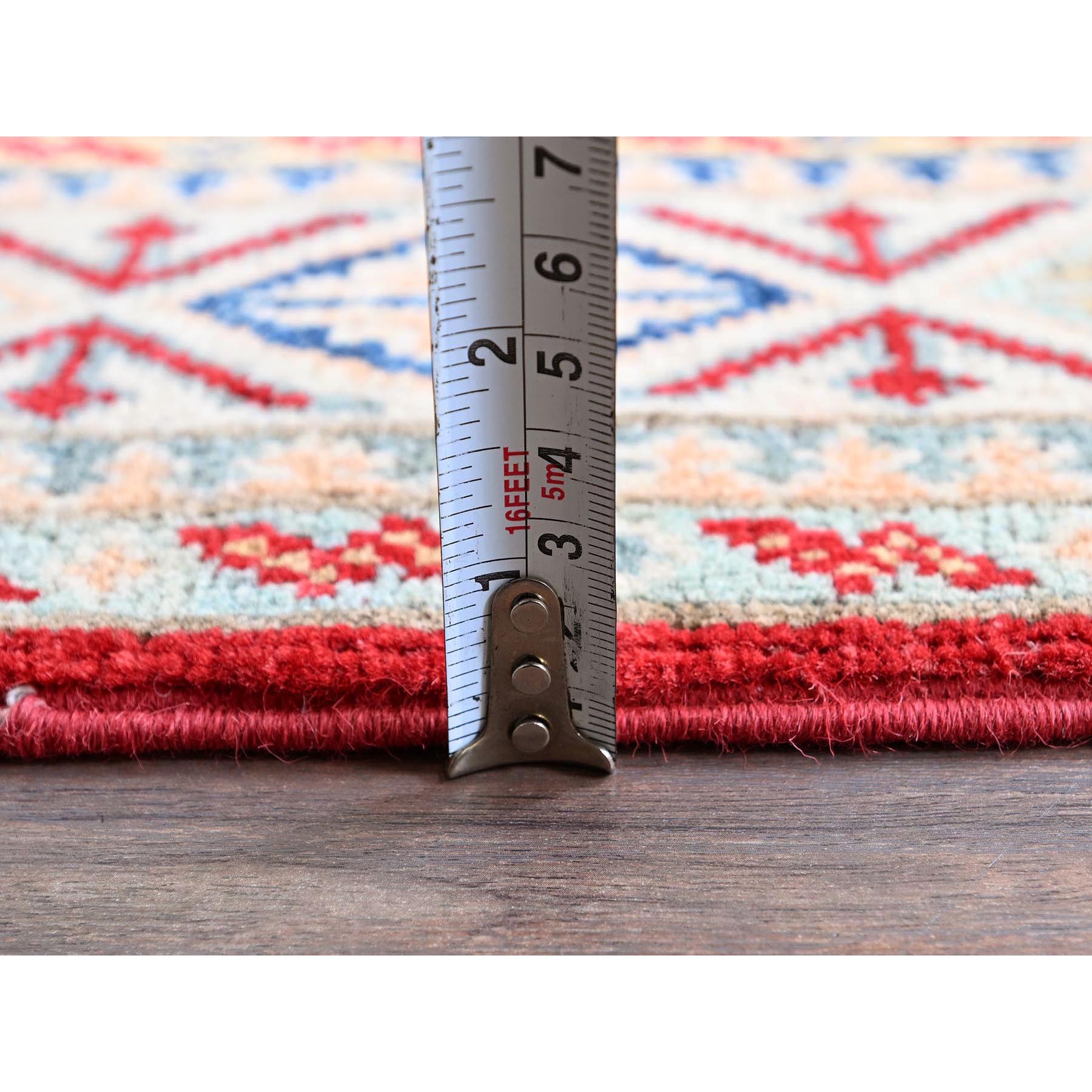 3'10"x5'10" Arsenal Red, Kazak with All Over Tribal Motifs, Hand Knotted, Vegetable Dyes, Denser Weave, Pure Wool, Oriental Rug Sh357
