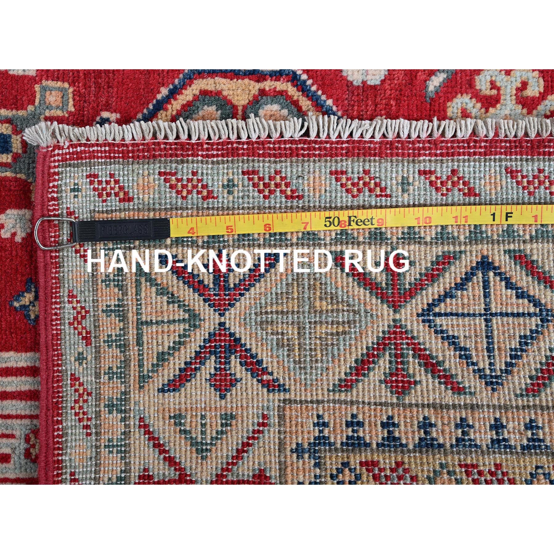 3'10"x5'10" Arsenal Red, Kazak with All Over Tribal Motifs, Hand Knotted, Vegetable Dyes, Denser Weave, Pure Wool, Oriental Rug Sh357