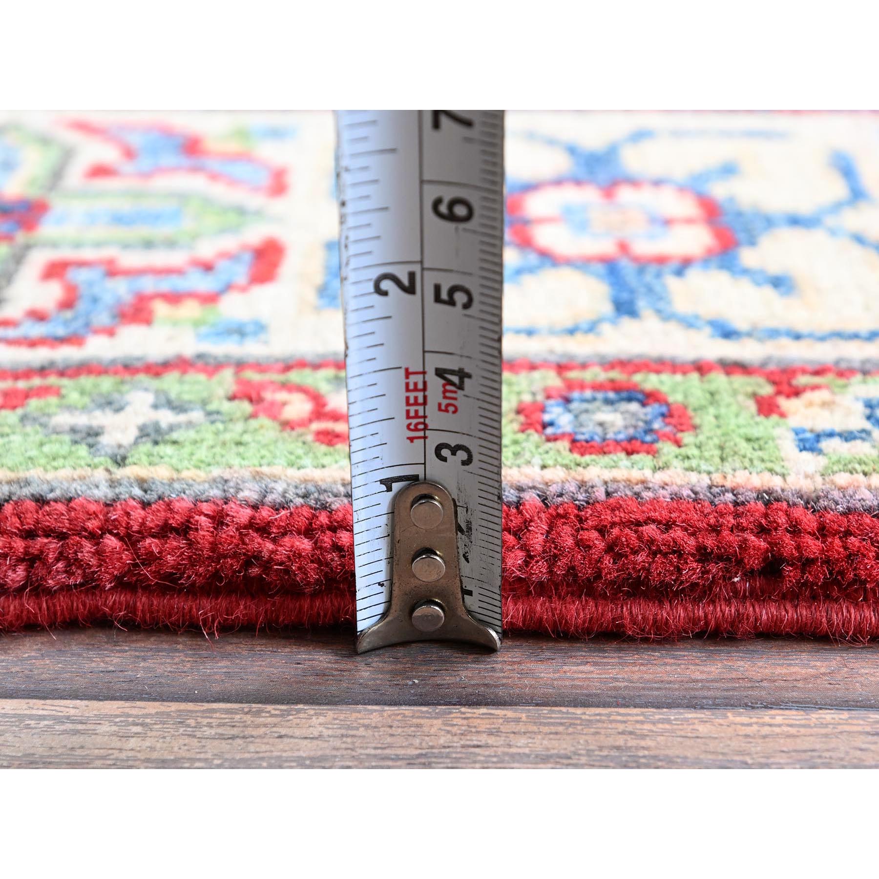 4'x6' Crimson Red, Kazak with All Over Tribal Motifs, Vegetable Dyes, Hand Knotted, Denser Weave, Pure Wool, Oriental Rug Sh358