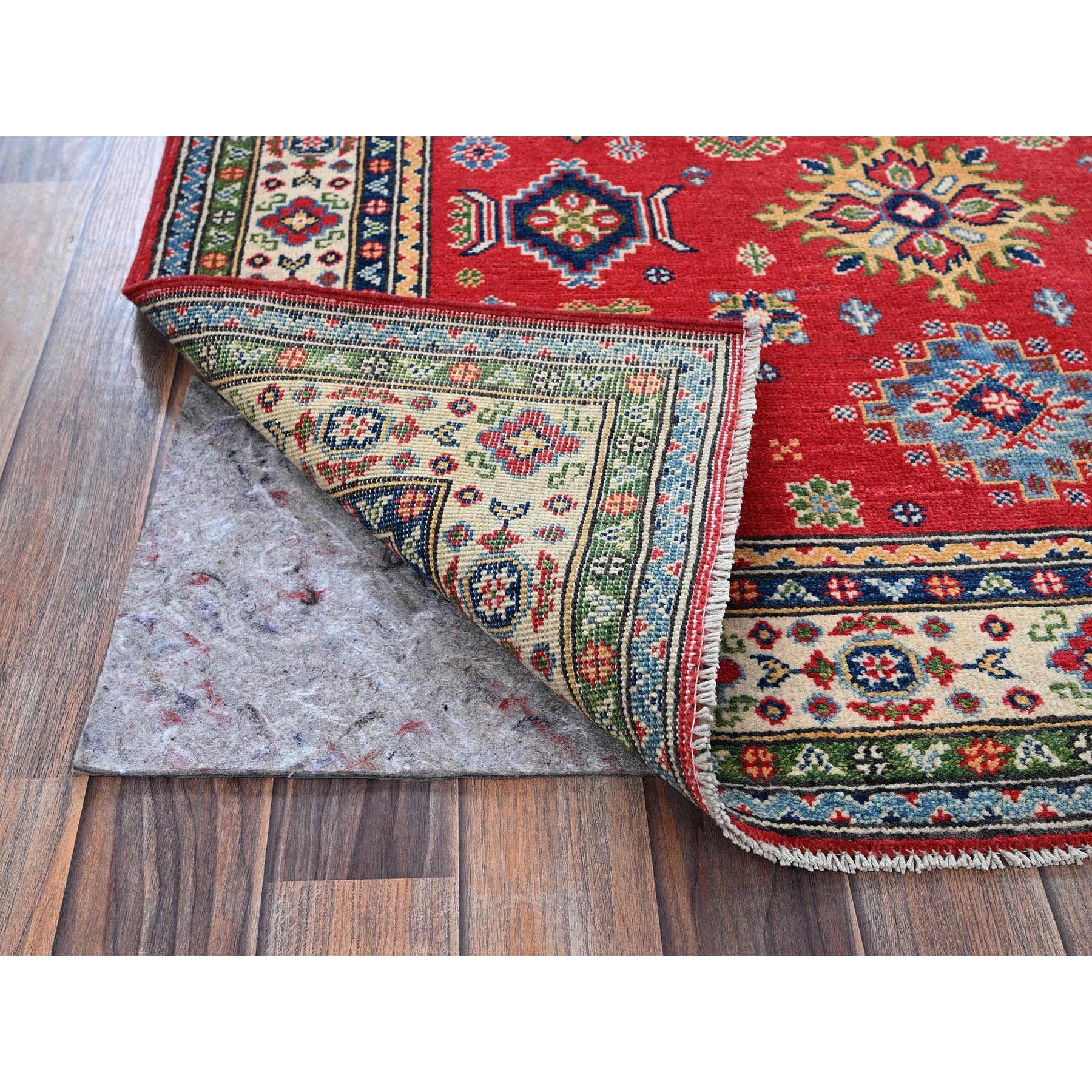 4'x6' Imperial Red, Kazak with Geometric Design, Vegetable Dyes, Hand Knotted, Denser Weave, Soft and Vibrant Wool, Oriental Rug Sh359