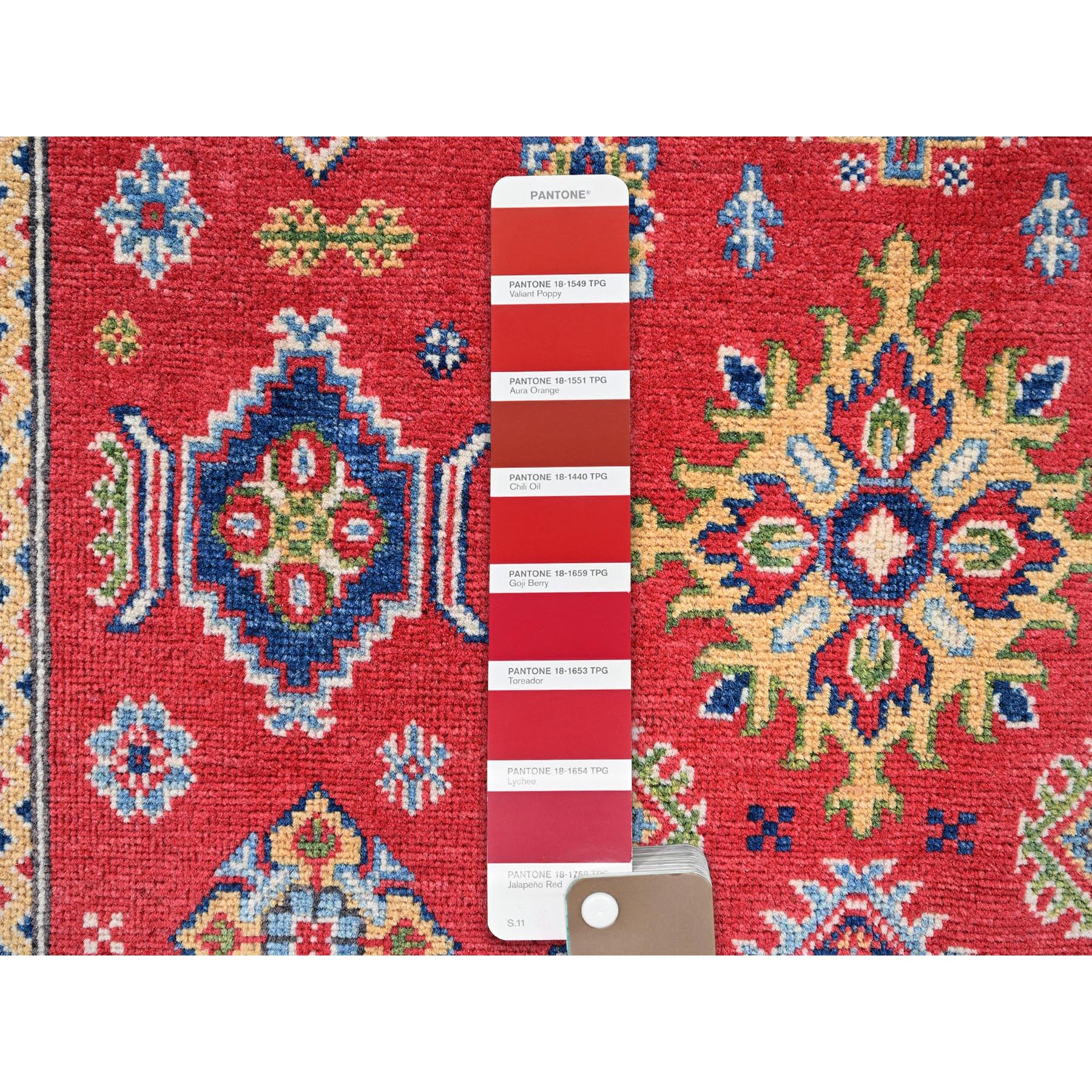 4'x6' Imperial Red, Kazak with Geometric Design, Vegetable Dyes, Hand Knotted, Denser Weave, Soft and Vibrant Wool, Oriental Rug Sh359