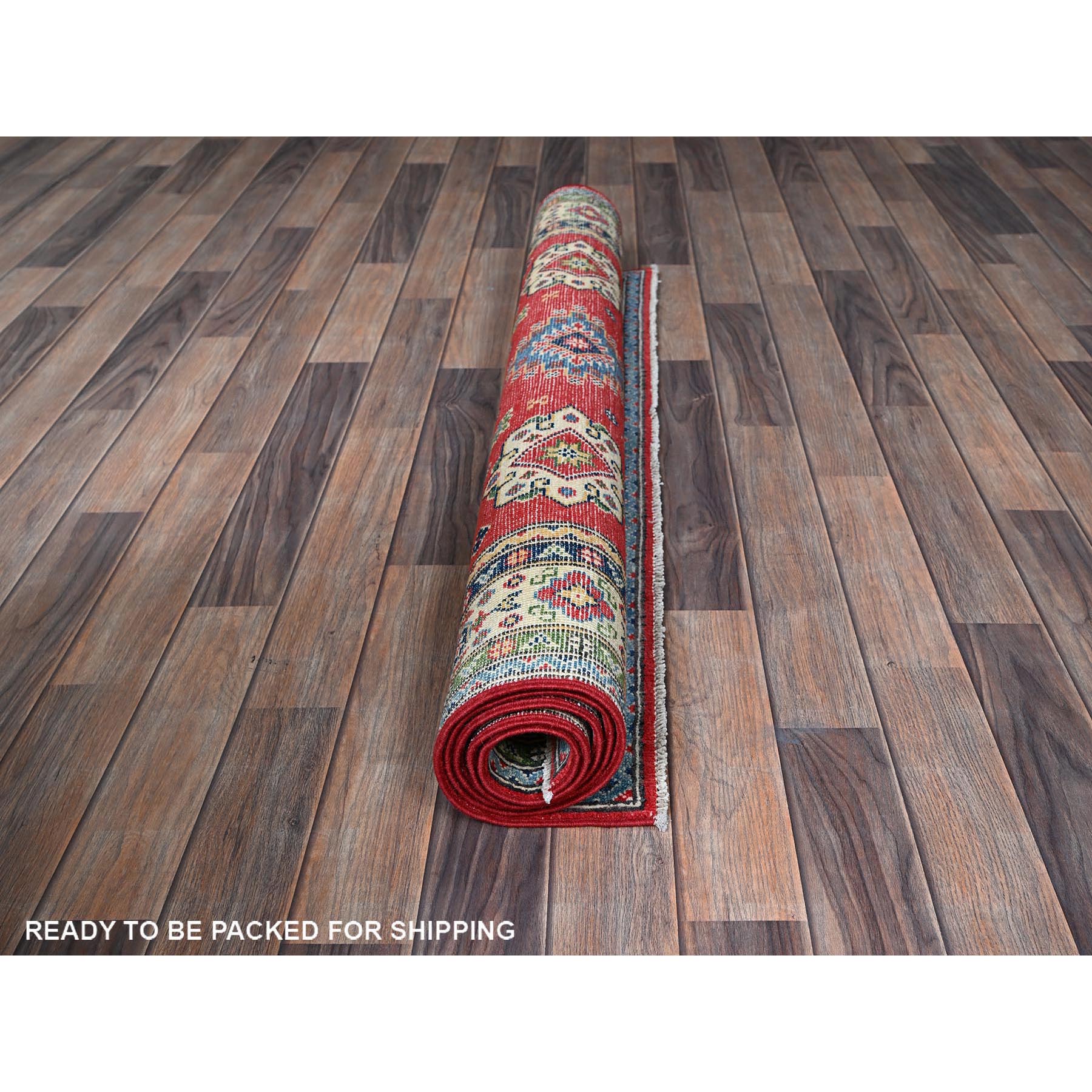 4'x6' Imperial Red, Kazak with Geometric Design, Vegetable Dyes, Hand Knotted, Denser Weave, Soft and Vibrant Wool, Oriental Rug Sh359