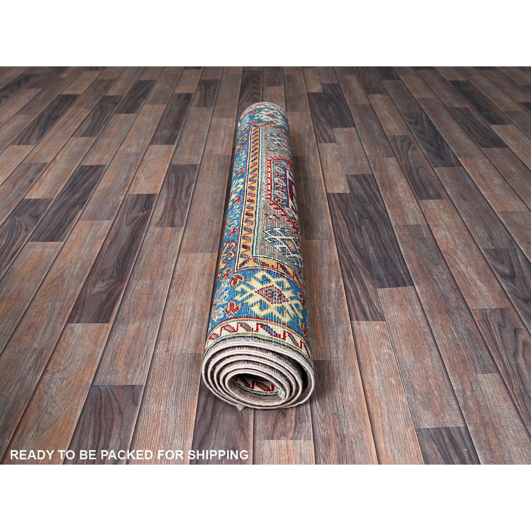 4'x5'9" Dove Gray, Hand Knotted, Kazak with Geometric Medallions Design, Vegetable Dyes, Denser Weave, Soft and Shiny Wool, Oriental Rug Sh360