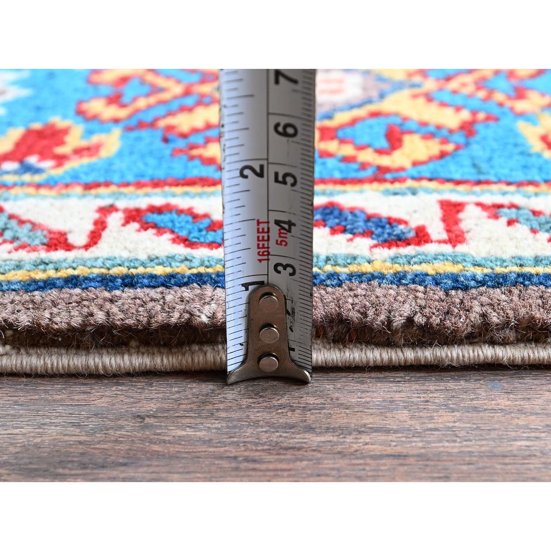 4'x5'9" Dove Gray, Hand Knotted, Kazak with Geometric Medallions Design, Vegetable Dyes, Denser Weave, Soft and Shiny Wool, Oriental Rug Sh360