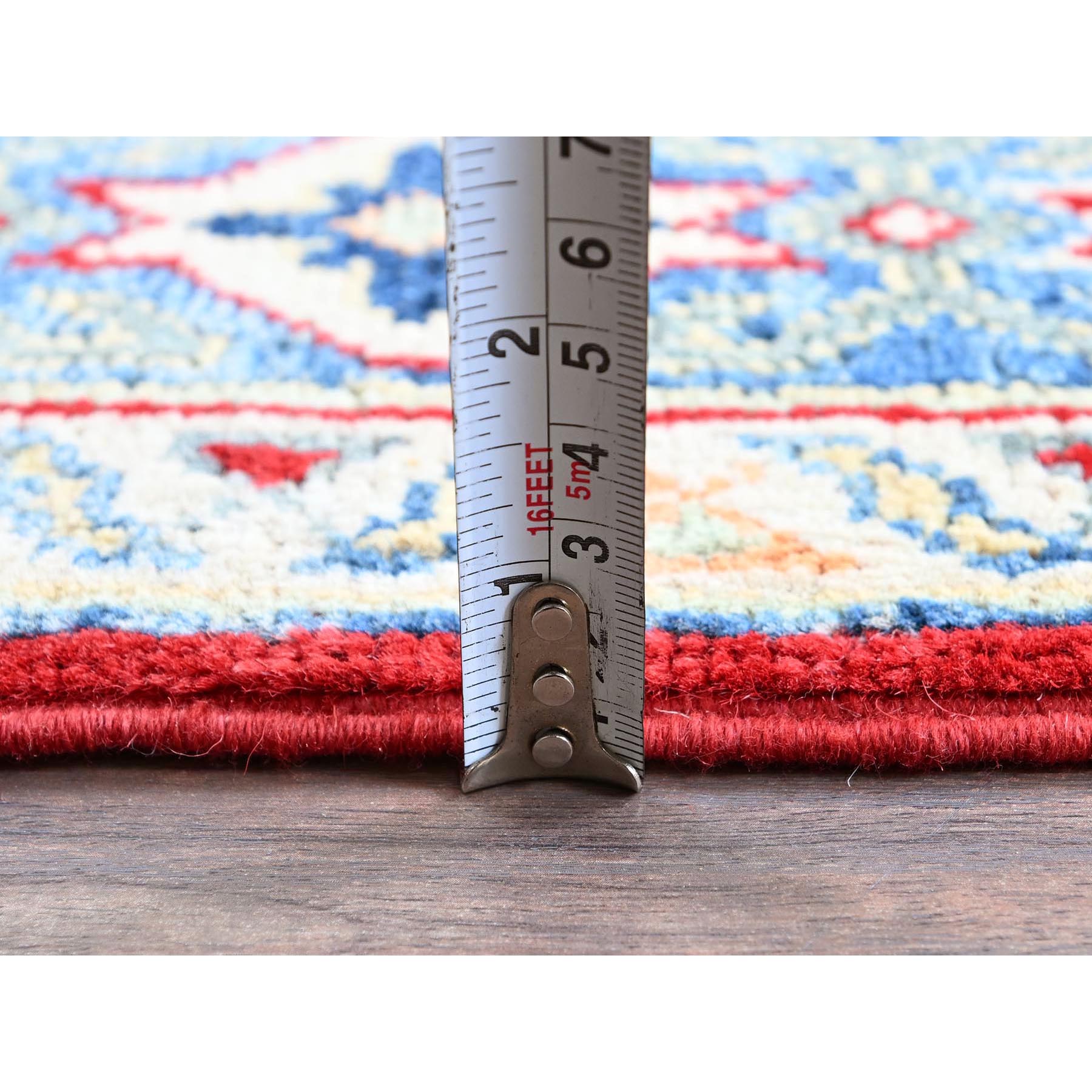 4'1"x6'1" Berry Red, Kazak with Geometric Medallions Design, Vegetable Dyes, Hand Knotted, Denser Weave, Soft and Vibrant Wool, Oriental Rug Sh361
