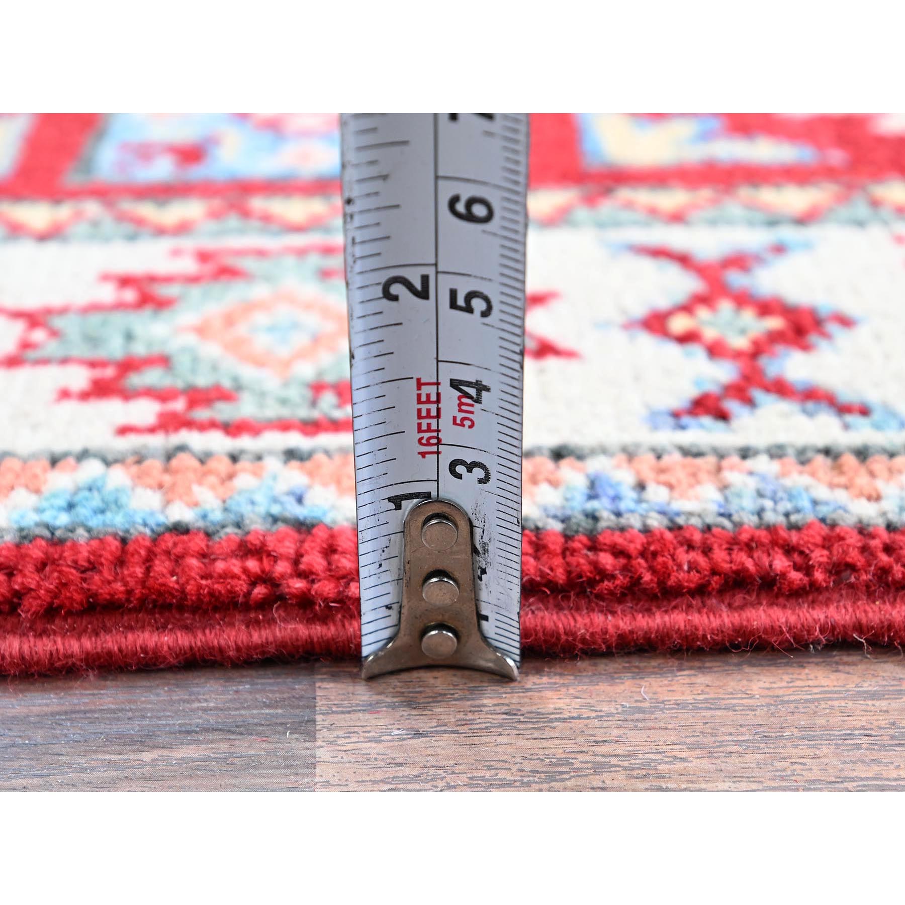 2'x3' Berry Red, Kazak with Geometric Pattern, Soft and Shiny Wool, Vegetable Dyes, Hand Knotted, Denser Weave, Sample, Mat, Oriental Rug Sh362