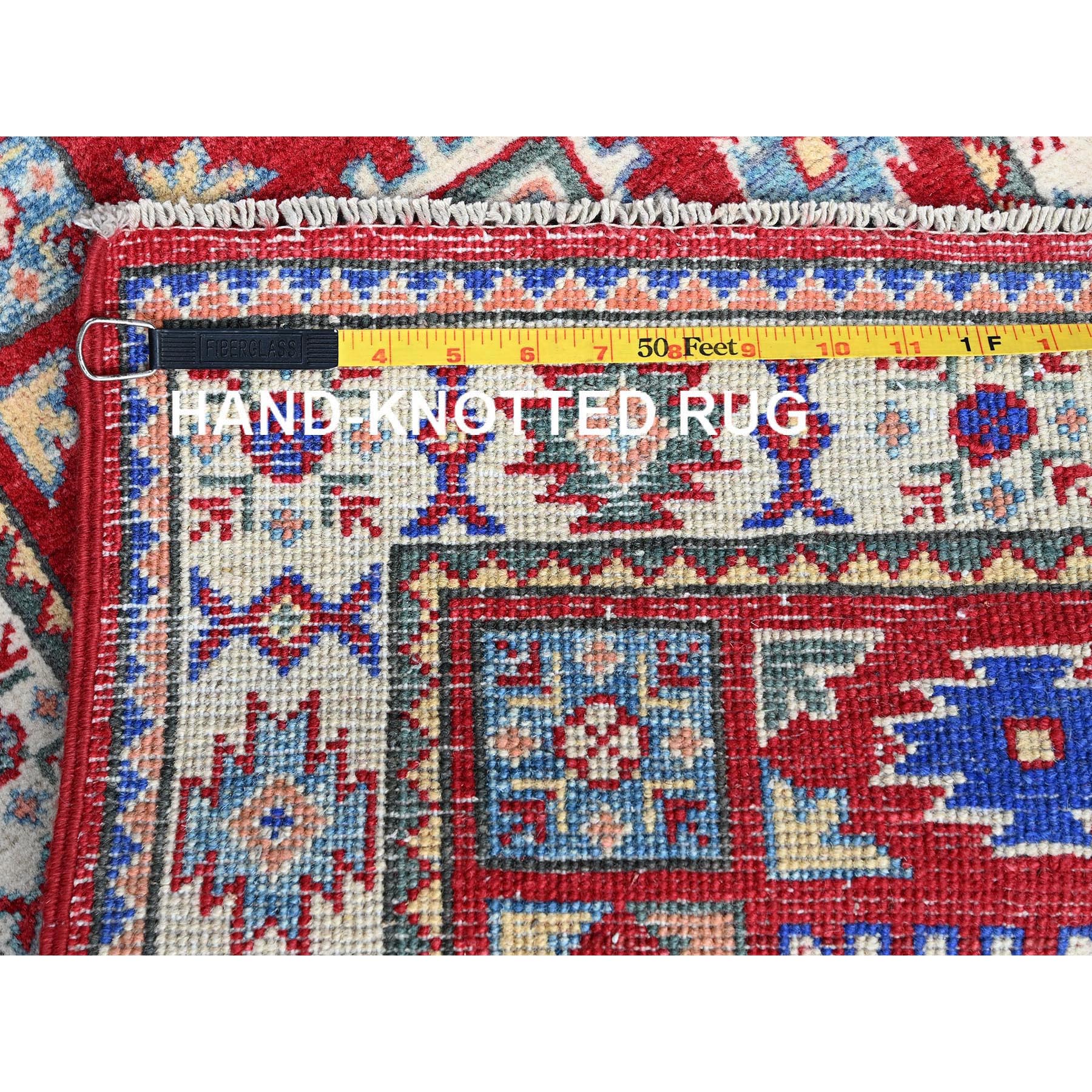 2'x3' Berry Red, Kazak with Geometric Pattern, Soft and Shiny Wool, Vegetable Dyes, Hand Knotted, Denser Weave, Sample, Mat, Oriental Rug Sh362