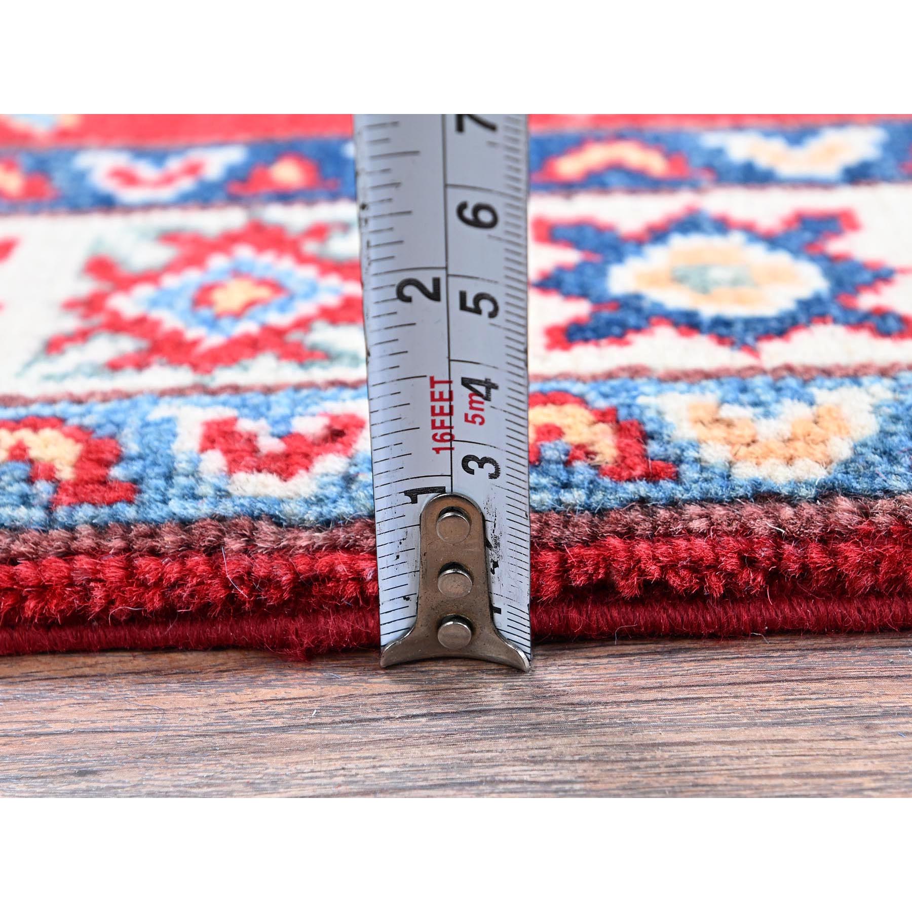 2'2"x3' Crimson Red, Kazak with Geometric Pattern, Soft and Vibrant Wool, Vegetable Dyes, Hand Knotted, Denser Weave, Sample, Mat, Oriental Rug Sh363