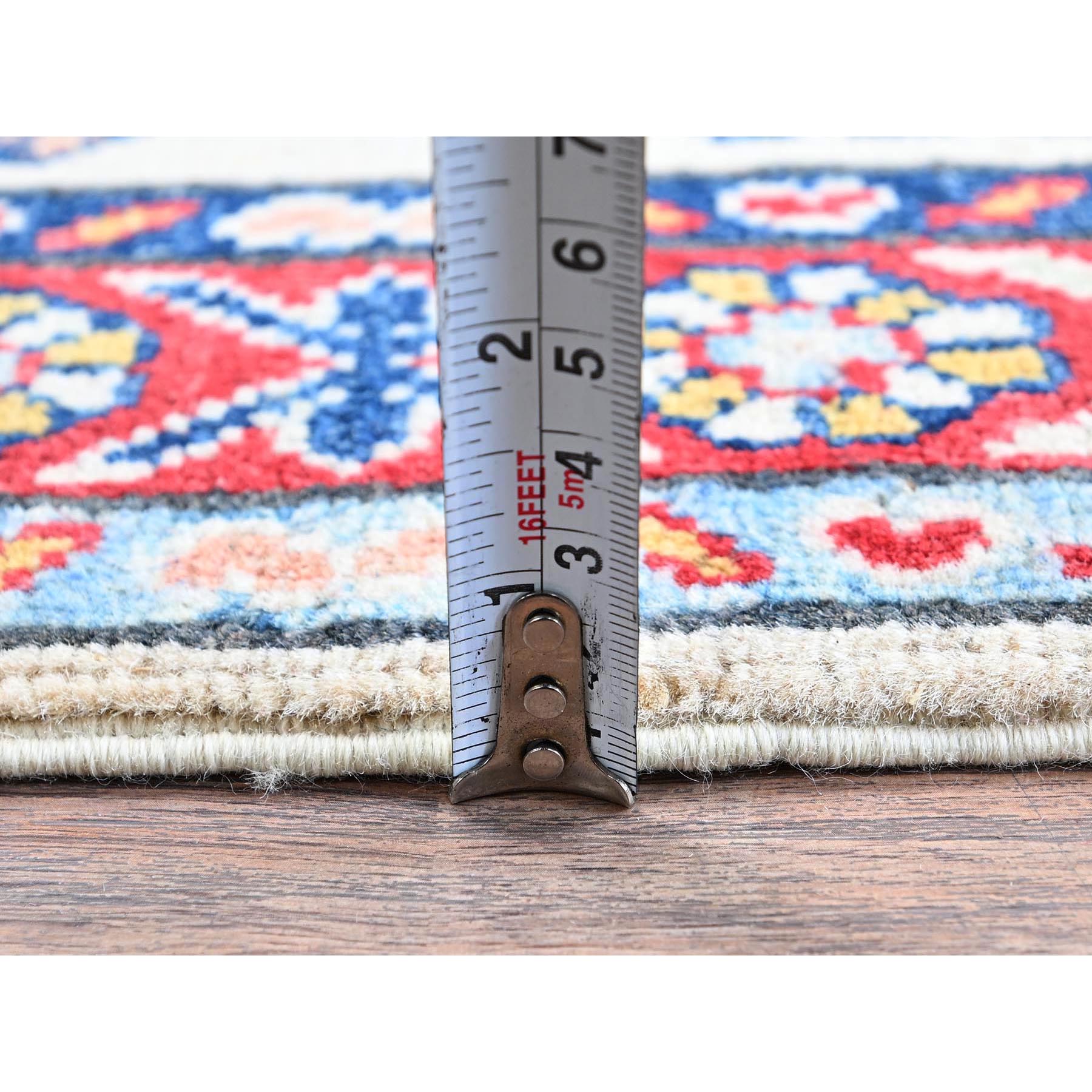 2'x3'1" Tofu White, Kazak with Geometric Pattern, Soft and Shiny Wool, Vegetable Dyes, Hand Knotted, Denser Weave, Sample, Mat, Oriental Rug Sh366