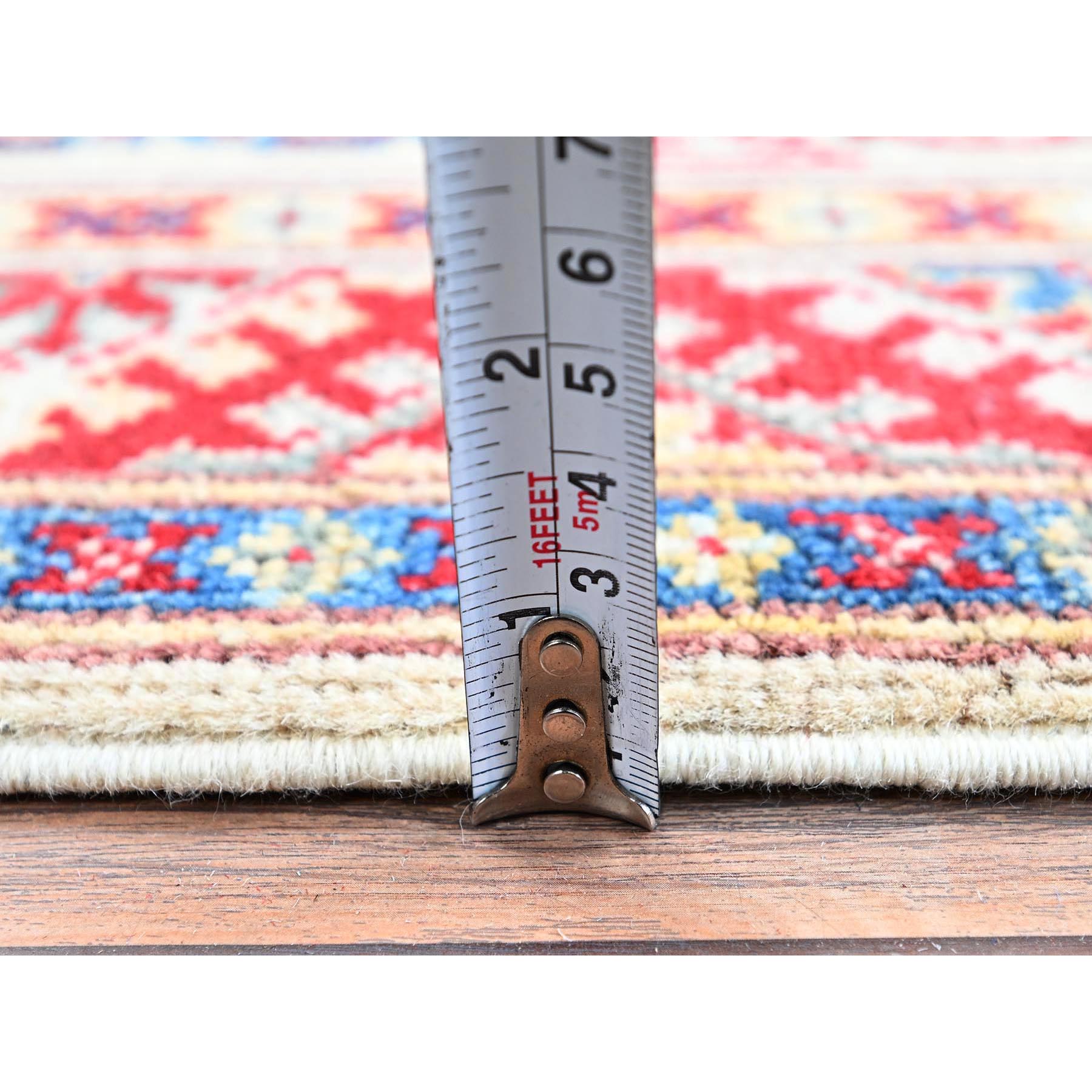 2'x3' Chiffon White, Colorful Kazak with Geometric Medallions Design, Vegetable Dyes, Soft and Vibrant Wool, Hand Knotted, Denser Weave, Sample, Mat, Oriental Rug Sh367